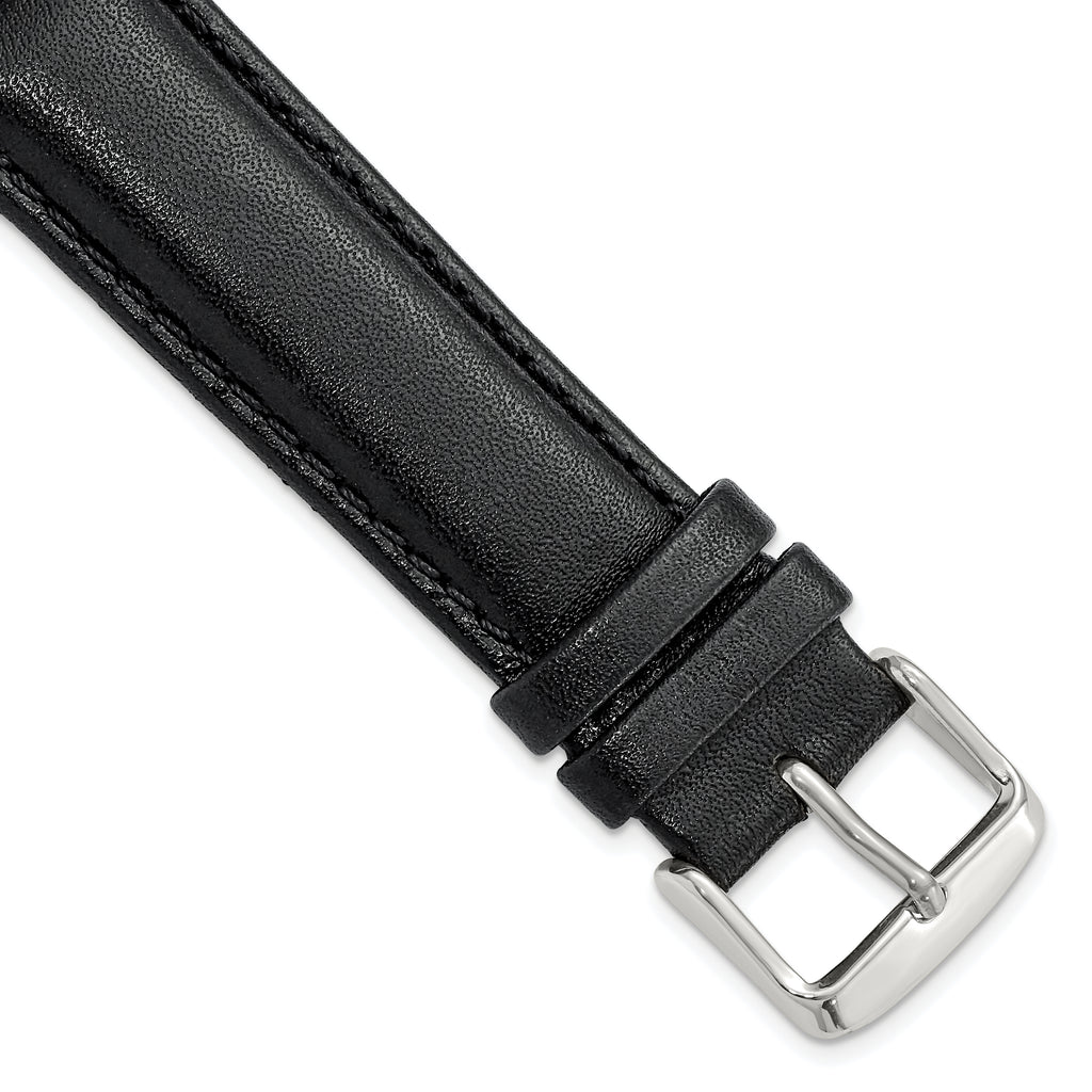 Smooth Leather Watch Band in Black with Silver-Tone Buckle, 24mm
