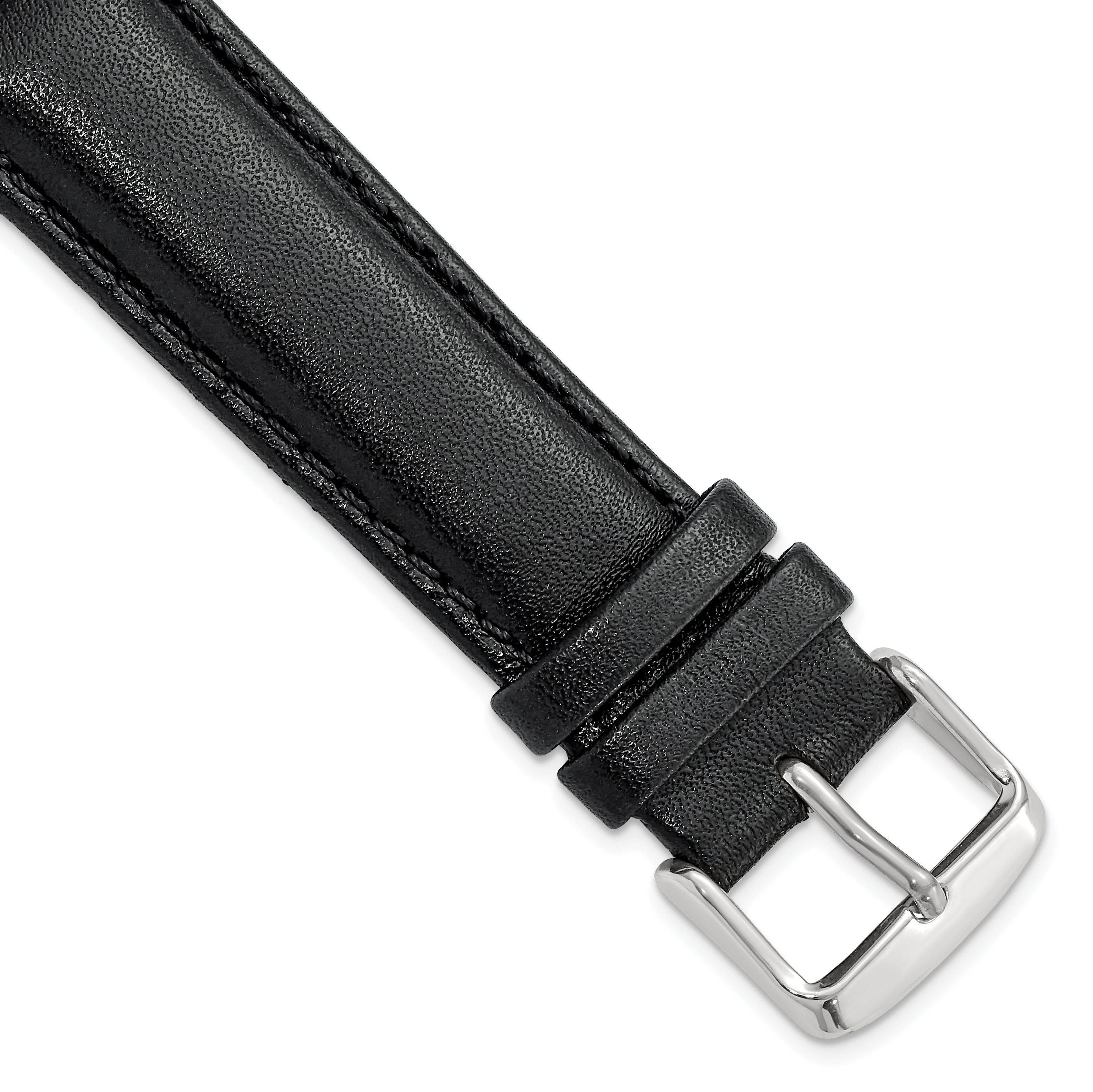 Smooth Leather Watch Band in Black with Silver-Tone Buckle, 24mm