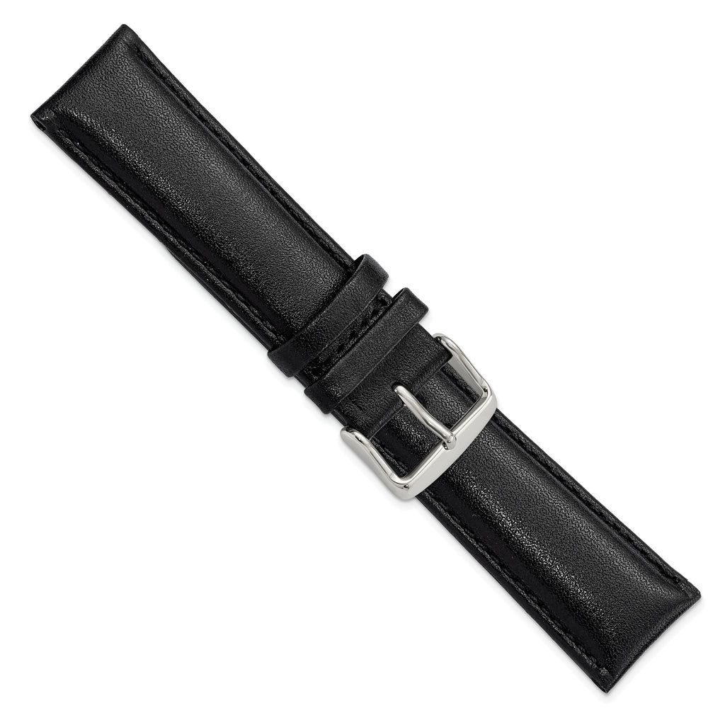 DeBeer 22mm Black Smooth Leather Chronograph with Silver-tone Buckle 7.5 inch Watch Band