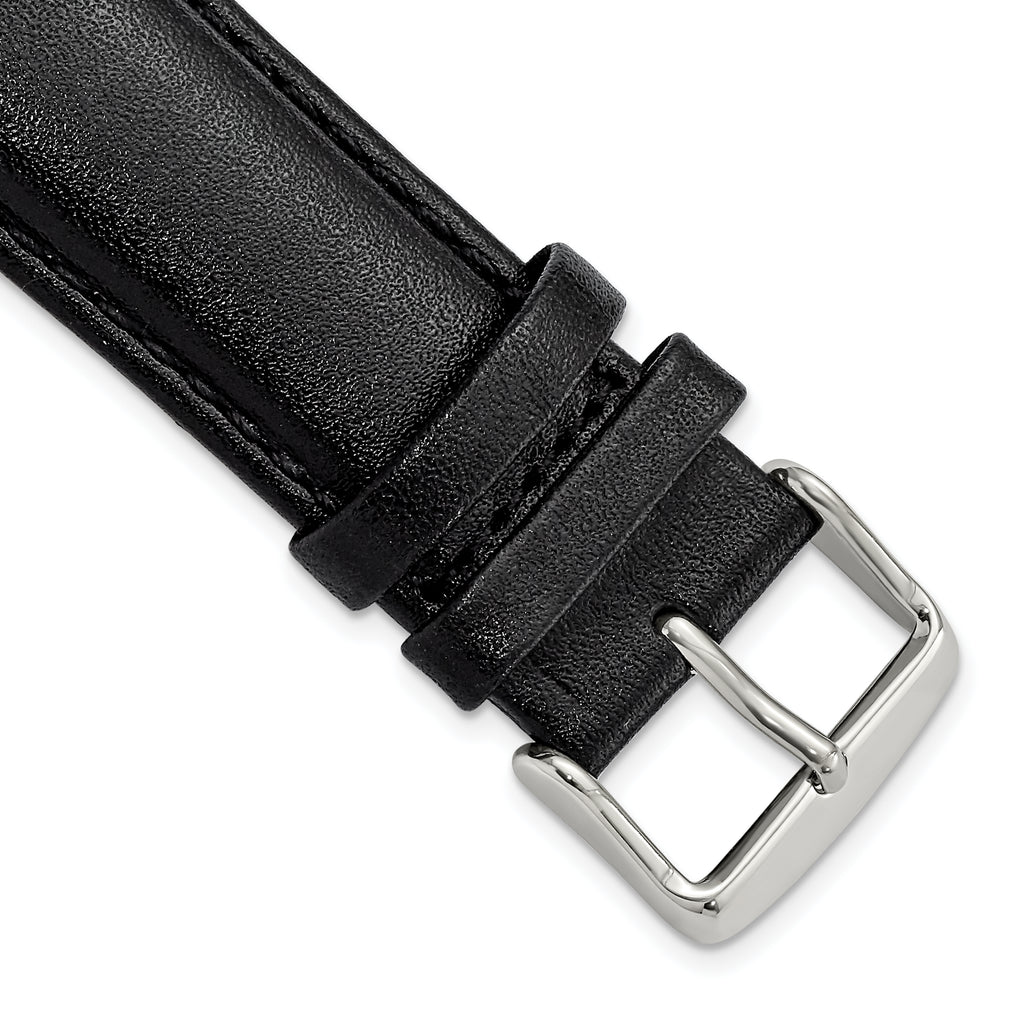 Smooth Leather Watch Band in Black with Silver-Tone Buckle, 24mm