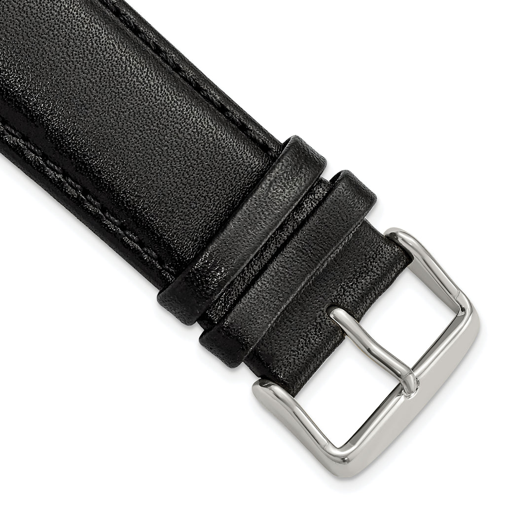 Smooth Leather Watch Band in Black with Silver-Tone Buckle, 24mm