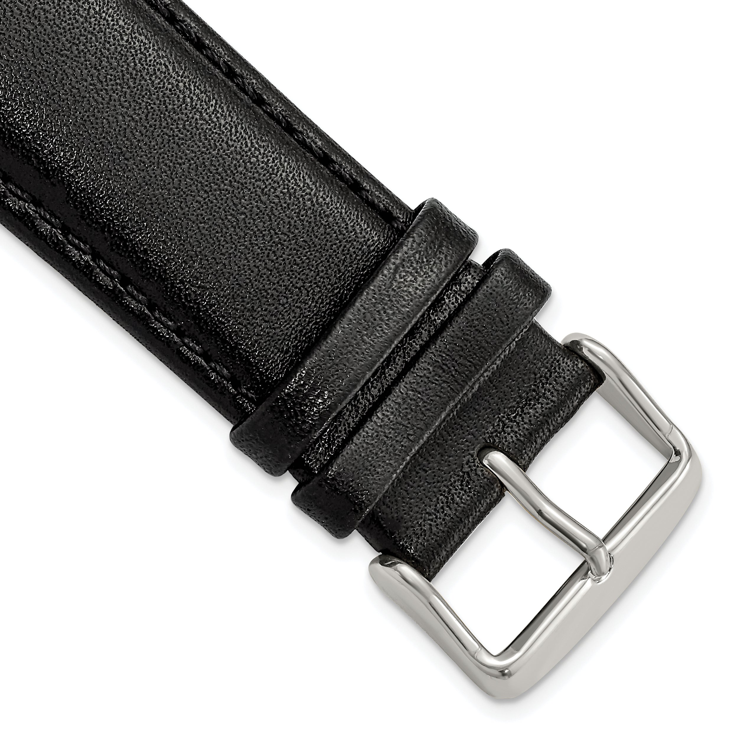 Smooth Leather Watch Band in Black with Silver-Tone Buckle, 24mm