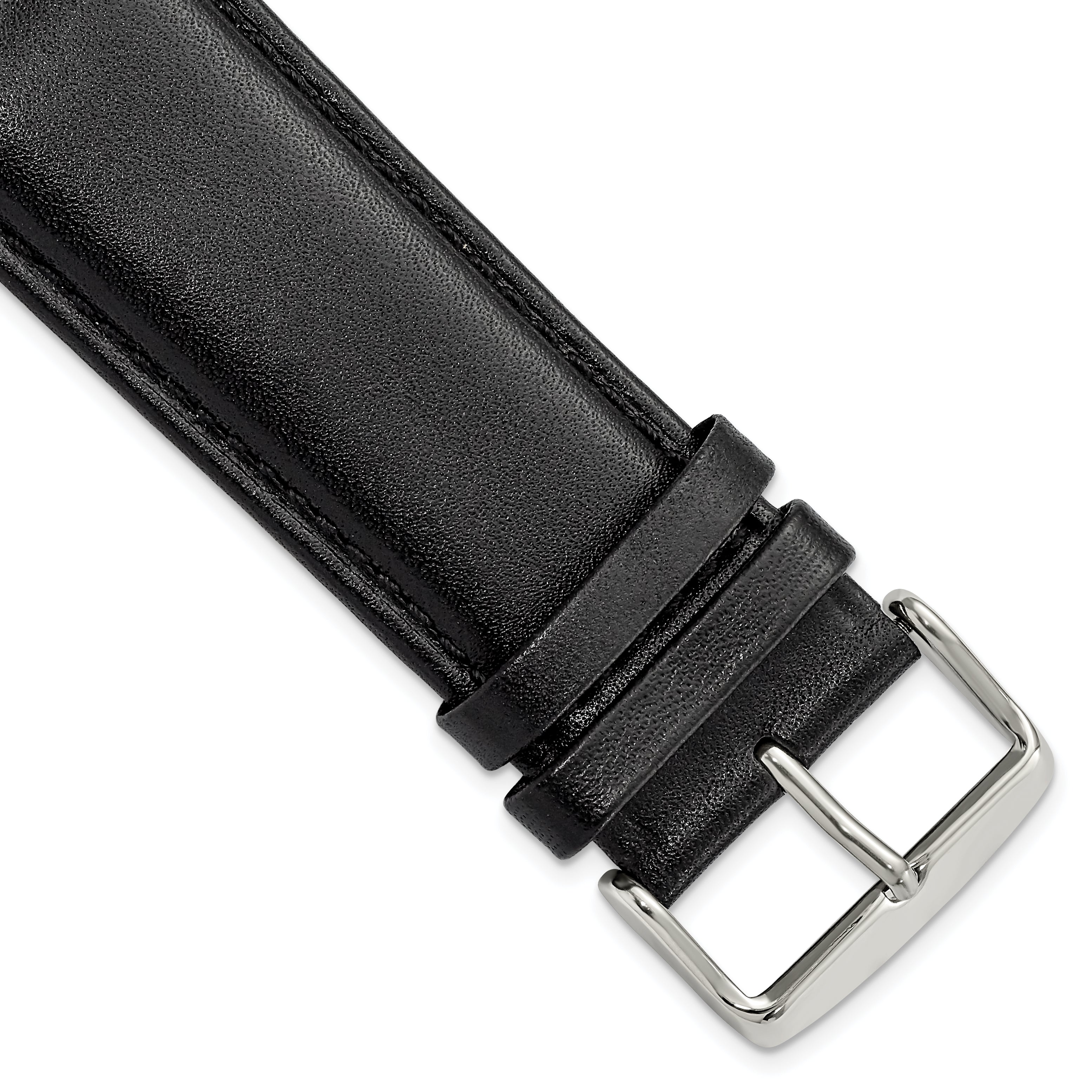 Smooth Leather Watch Band in Black with Silver-Tone Buckle, 24mm