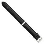 20mm Long Black Leather Chronograph with Silver-tone Buckle 8.5 inch Watch Band