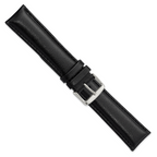 20mm Long Black Leather Chronograph with Silver-tone Buckle 8.5 inch Watch Band