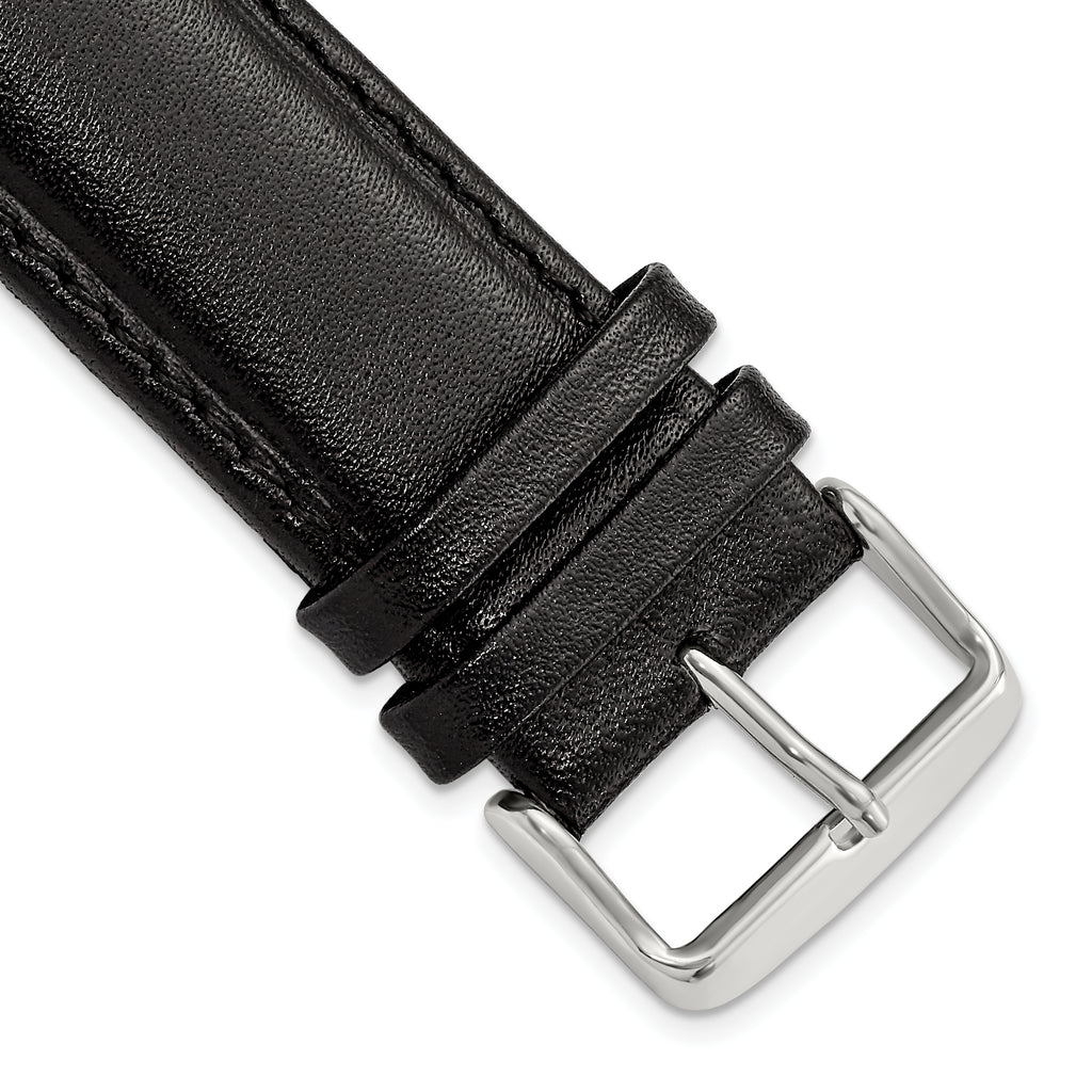 Long Black Leather Watch Band in Chronograph Style, 20mm