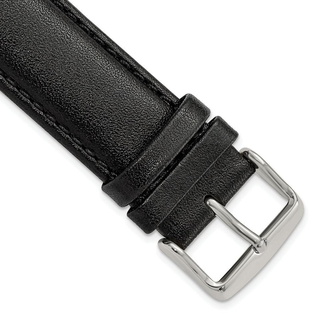 22mm Short Black Smooth Leather Chronograph with Silver-tone Buckle 6.75 inch Watch Band
