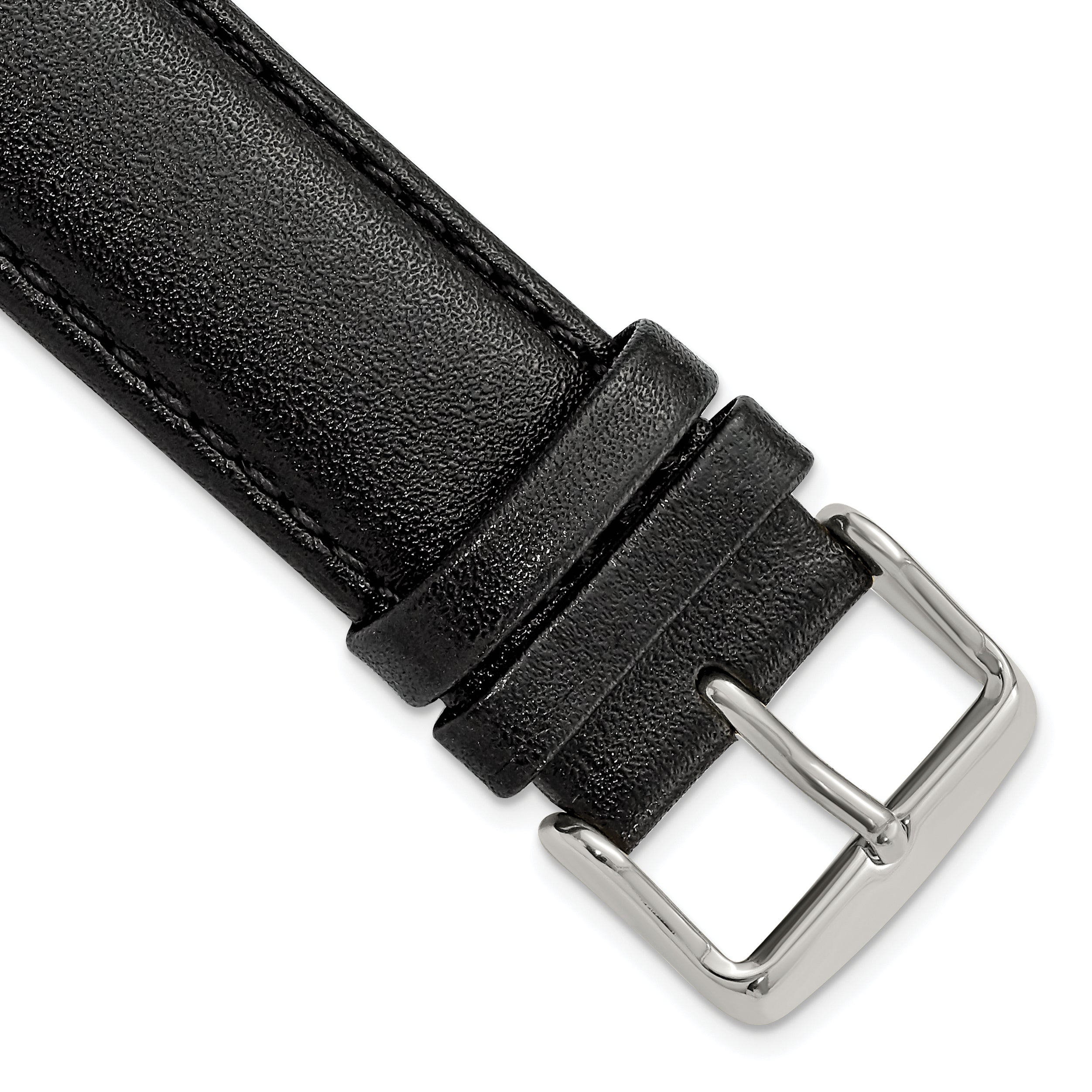22mm Short Black Smooth Leather Chronograph with Silver-tone Buckle 6.75 inch Watch Band