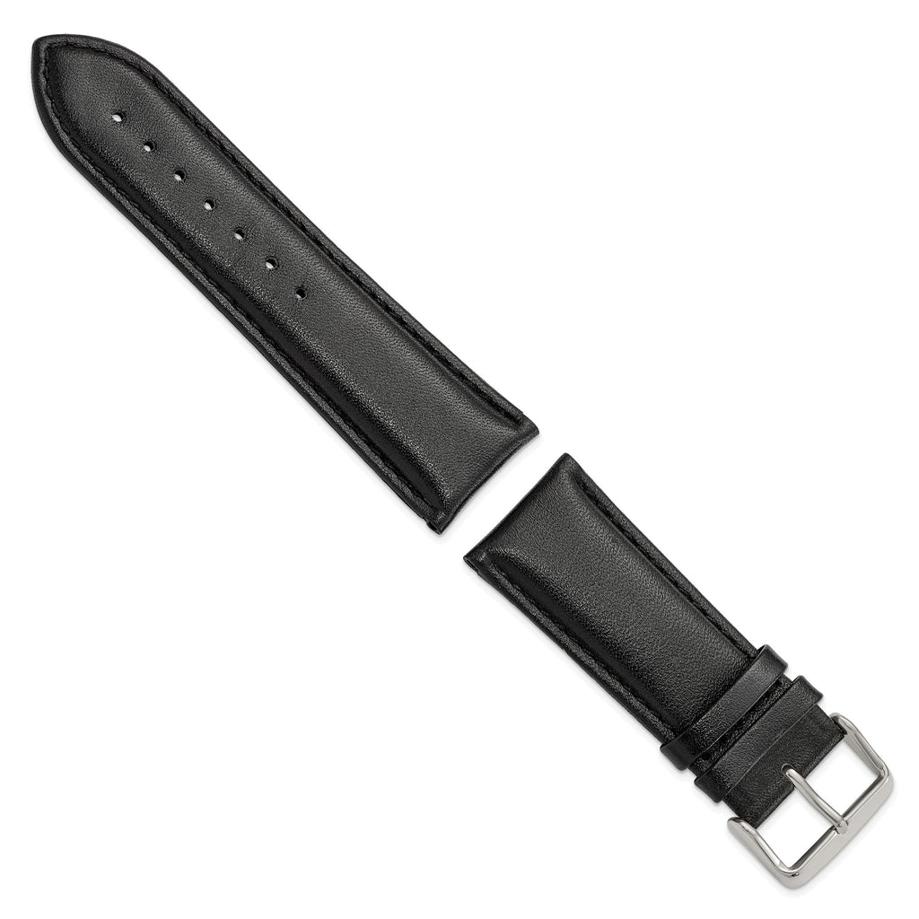 Short Chronograph Smooth Black Watch Band in Leather - Sophia Jewelers