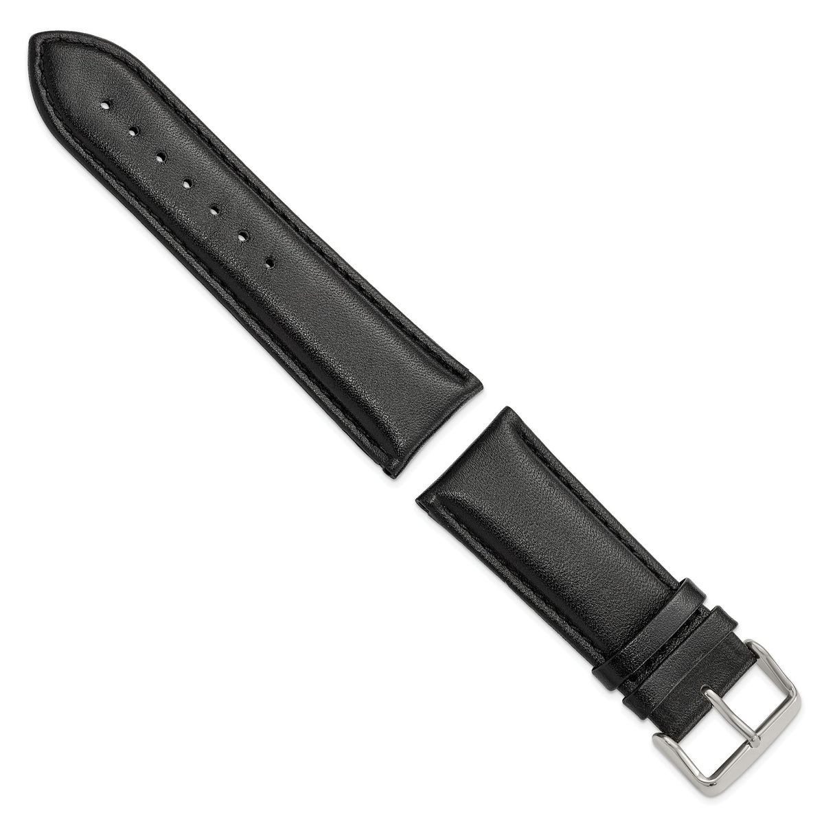 Short Chronograph Smooth Black Watch Band in Leather - Sophia Jewelers