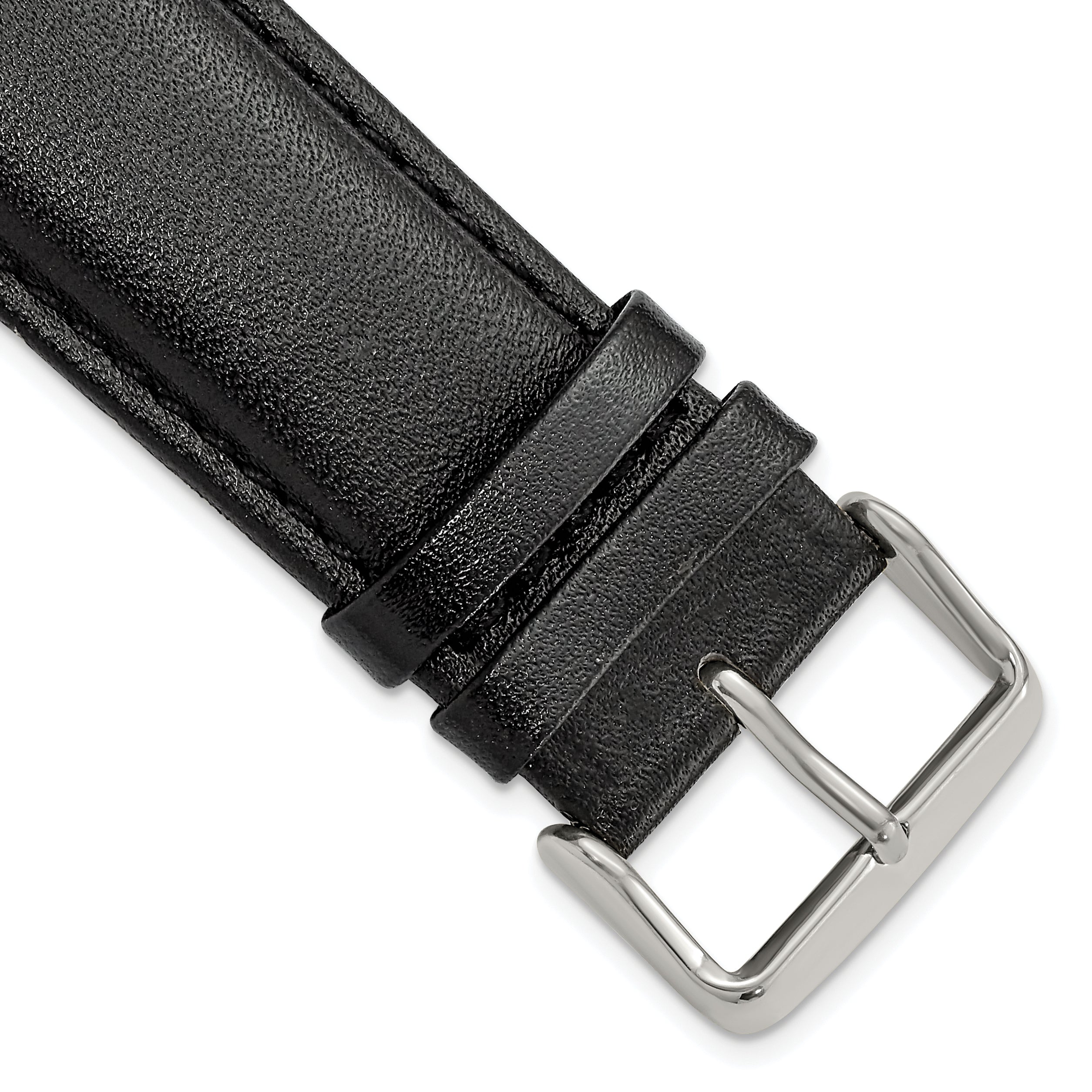 Black Leather Chronograph Watch Band, 24mm
