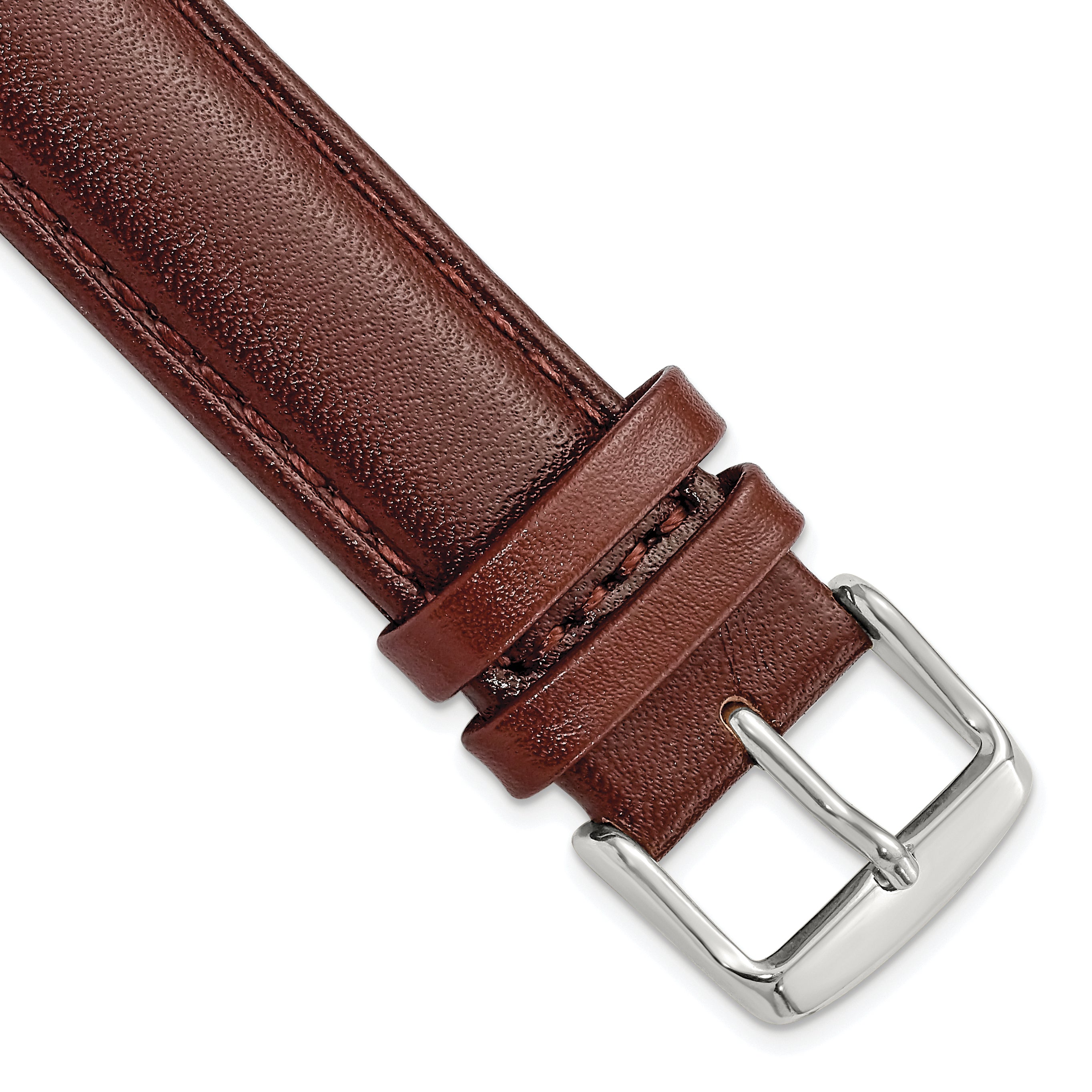 19mm Havana Smooth Leather Chronograph with Silver-tone Buckle 7.5 inch Watch Band