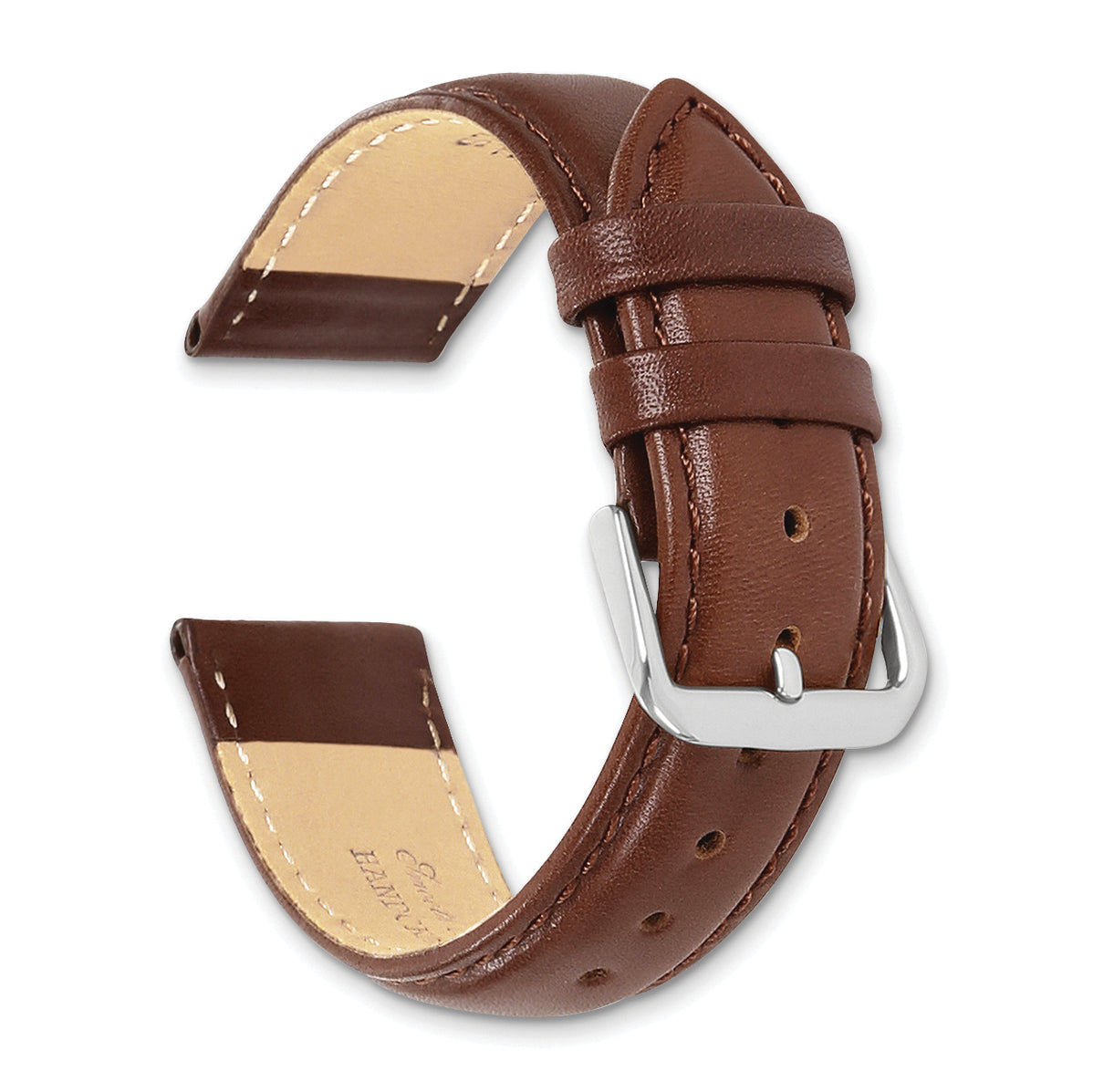 20mm Long Havana Smooth Leather Chronograph with Silver-tone Buckle 8.5 inch Watch Band