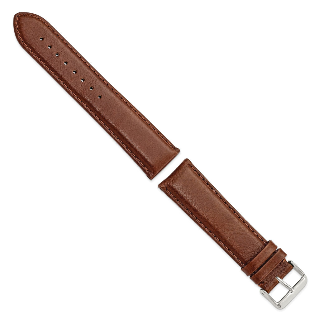 Havana Smooth Leather Watch Band with Silver-Tone Buckle, 22mm - Sophia Jewelers