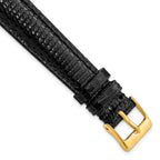10mm Long Black Genuine Lizard Leather with Gold-tone Buckle 7.75 inch Watch Band