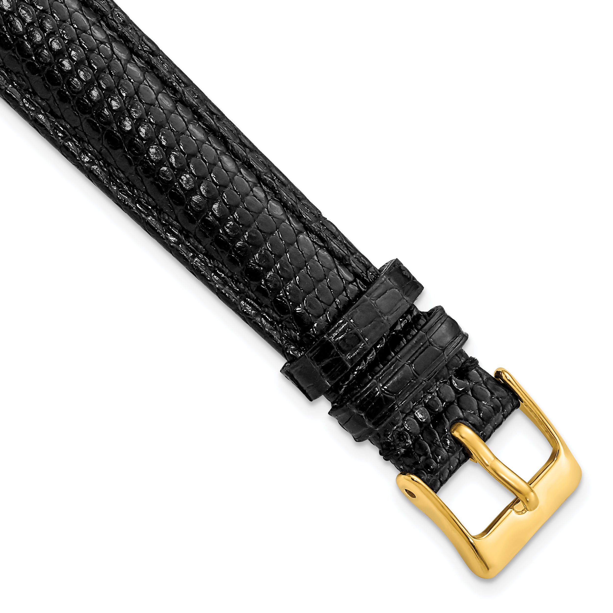 10mm Long Black Genuine Lizard Leather with Gold-tone Buckle 7.75 inch Watch Band