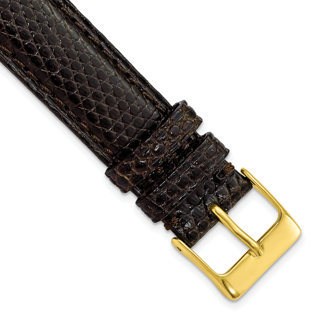 Genuine Lizard Watch Band in Black with Gold-Tone Buckle, 20mm