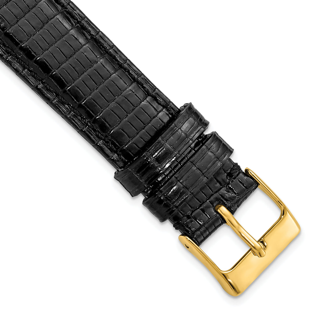 16mm Short Black Genuine Lizard Leather with Gold-tone Buckle 6.75 inch Watch Band