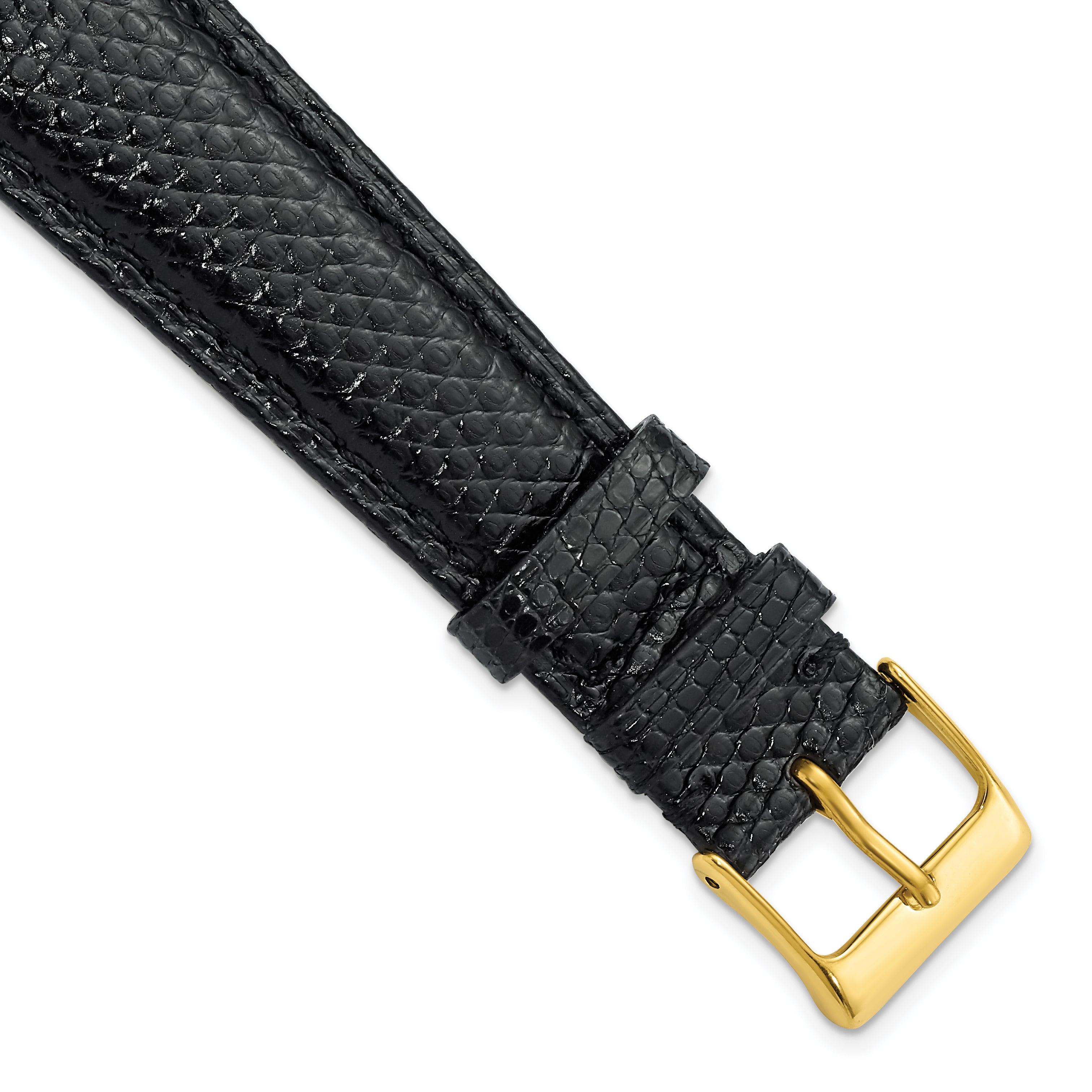 22mm Black Genuine Lizard Leather with Gold-tone Buckle 7.5 inch Watch Band