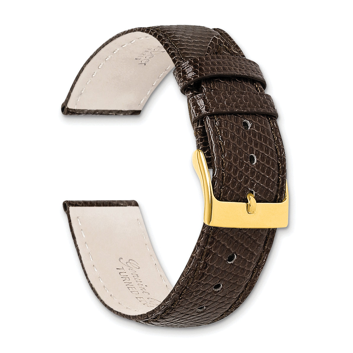 12mm Long Brown Genuine Lizard Leather with Gold-tone Buckle 7.75 inch Watch Band