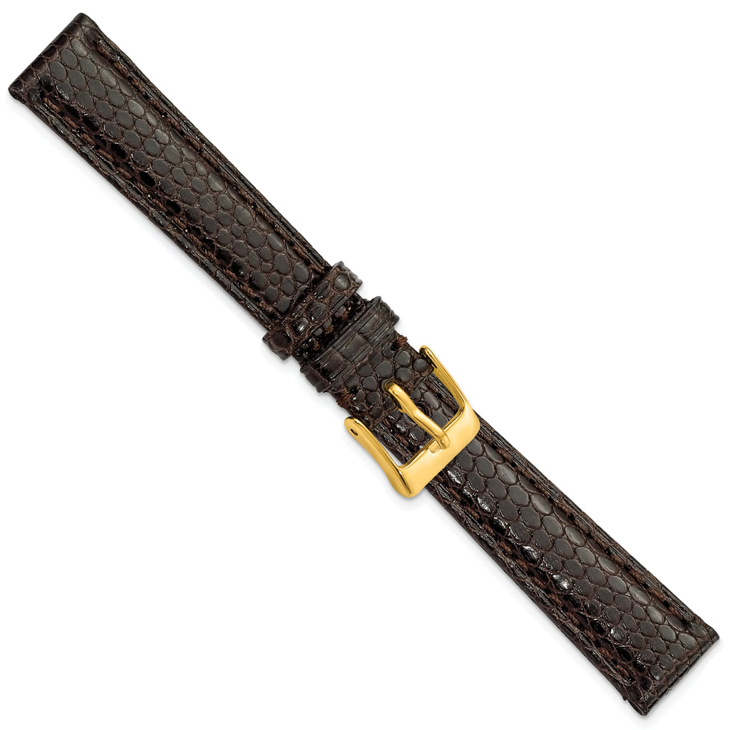 10mm Brown Genuine Lizard Leather with Gold-tone Buckle 6.75 inch Watch Band - Sophia Jewelers
