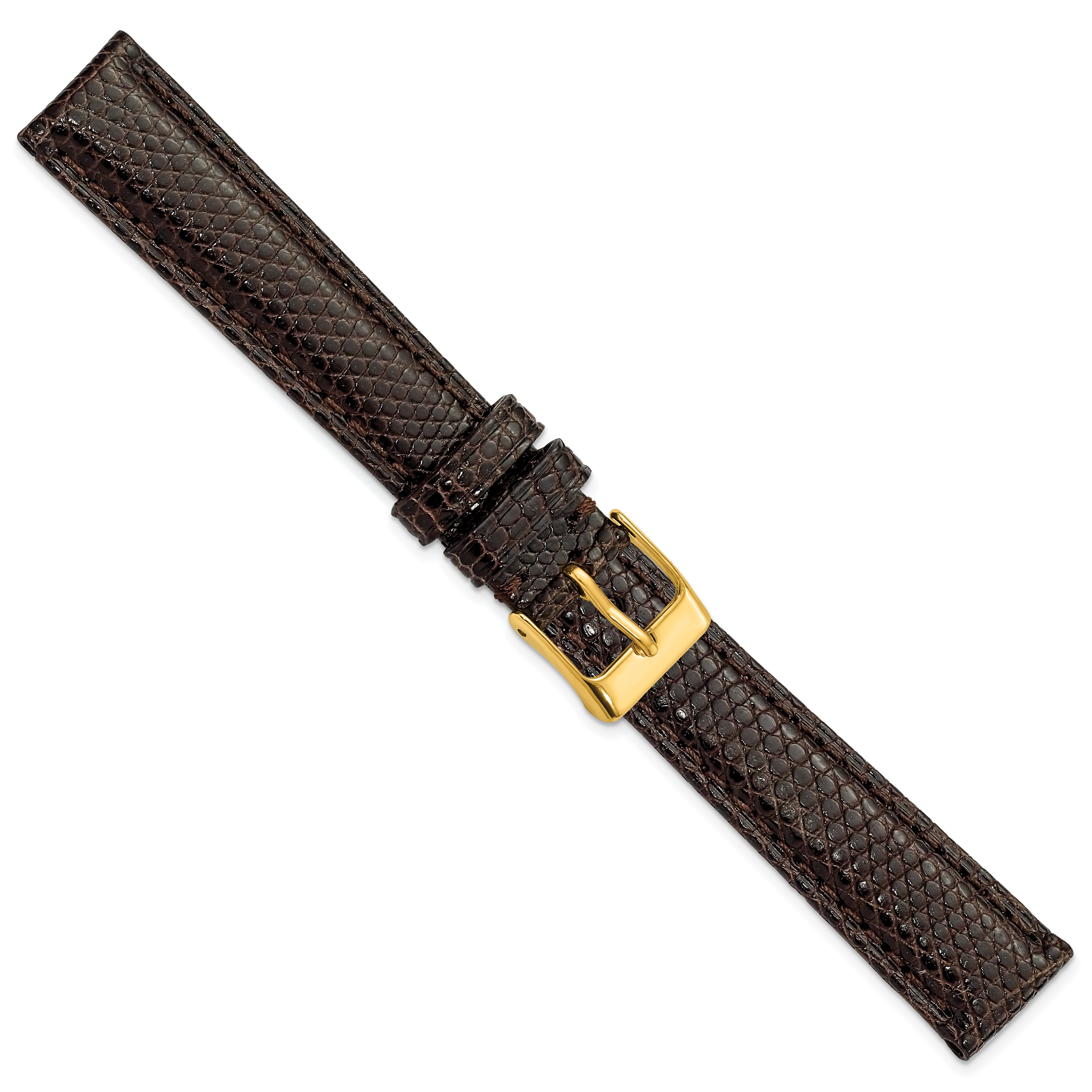 16mm Brown Genuine Lizard Leather with Gold-tone Buckle 7.5 inch Watch Band