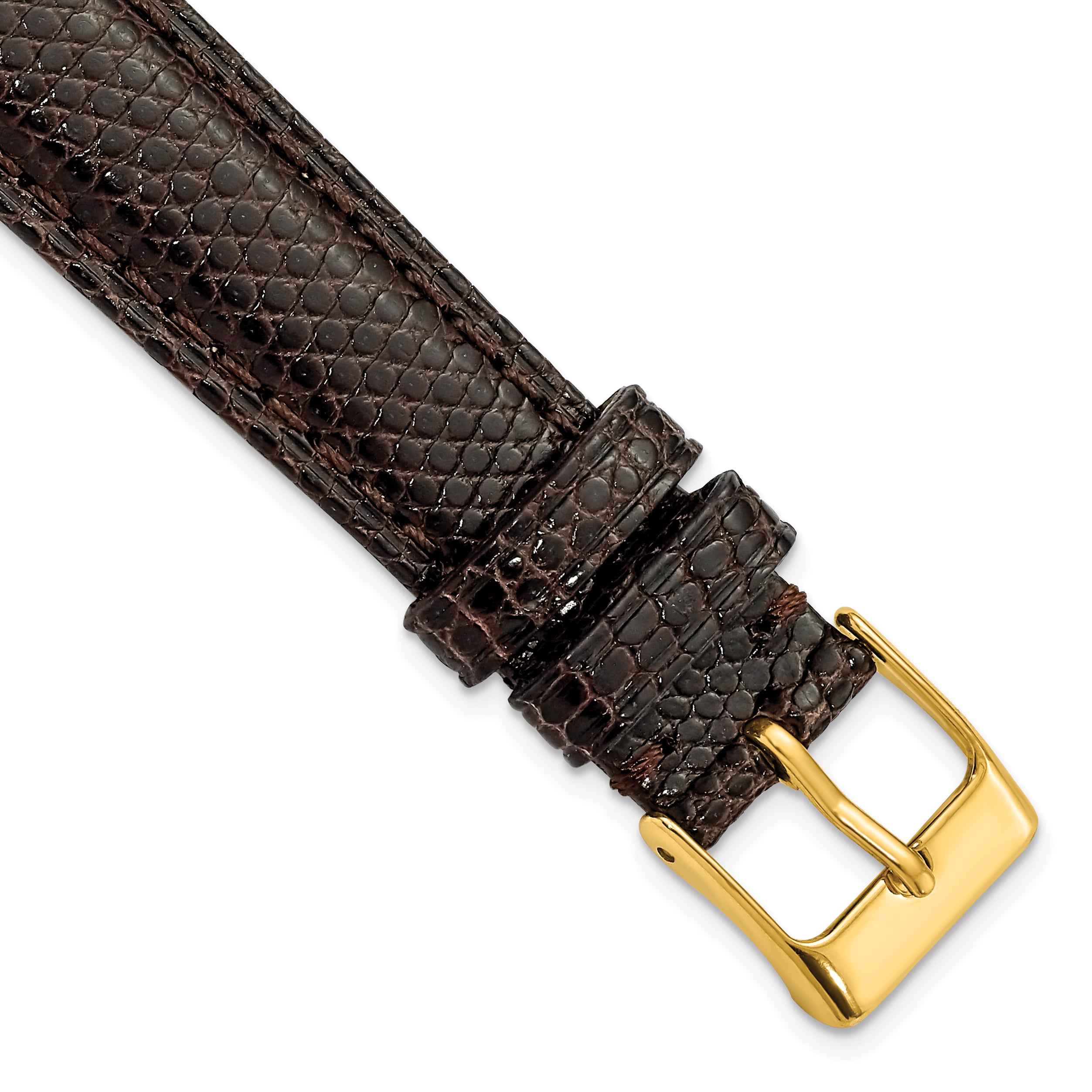 16mm Brown Genuine Lizard Leather with Gold-tone Buckle 7.5 inch Watch Band
