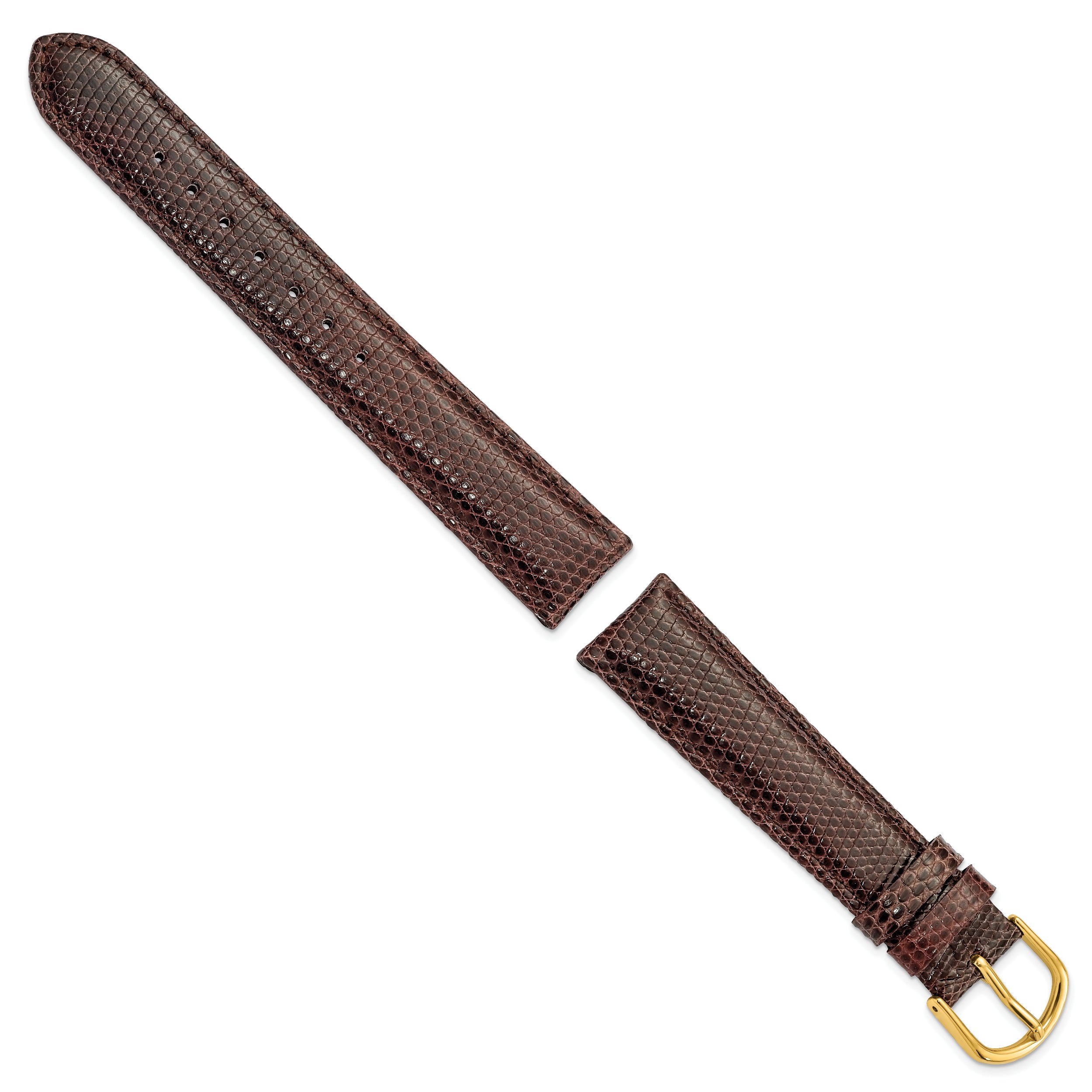 18mm Brown Genuine Lizard Leather with Gold-tone Buckle 7.5 inch Watch Band