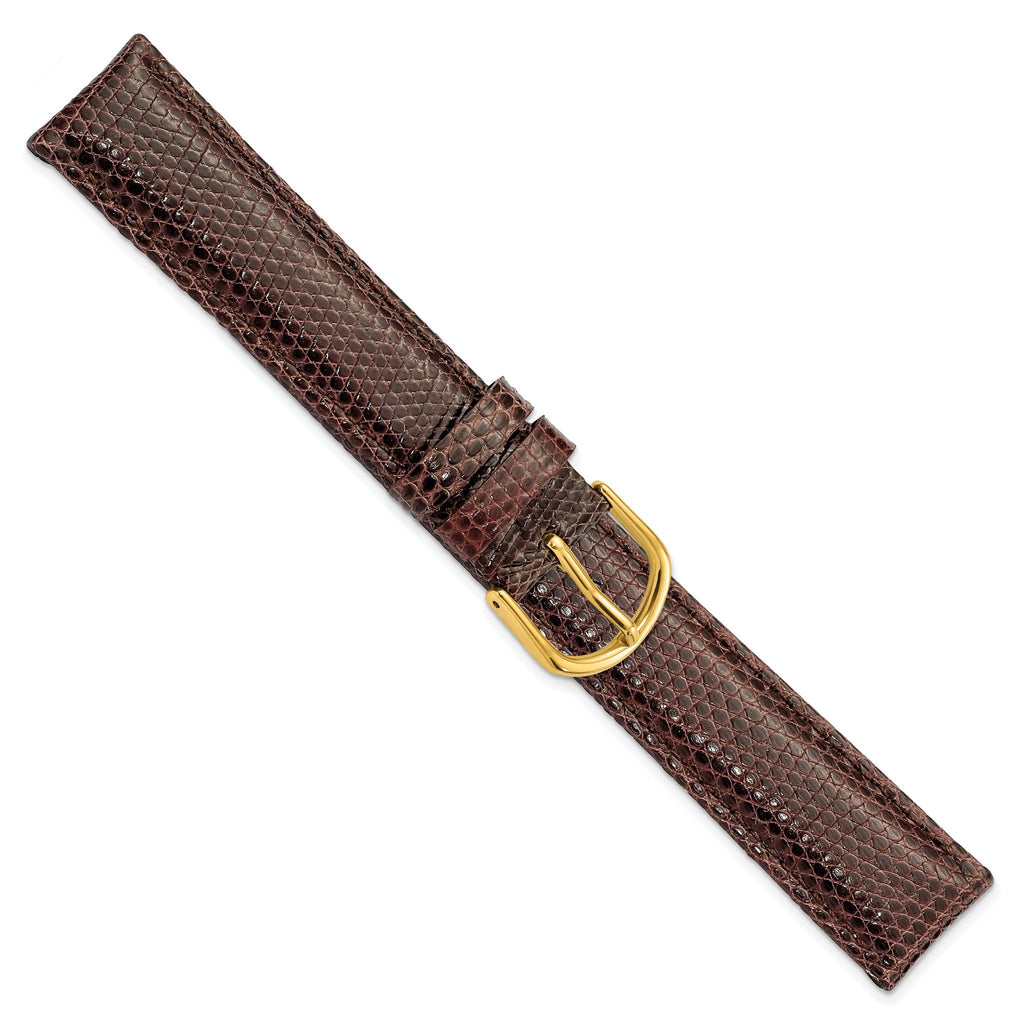 12mm Long Brown Genuine Lizard Leather with Gold-tone Buckle 7.75 inch Watch Band - Sophia Jewelers
