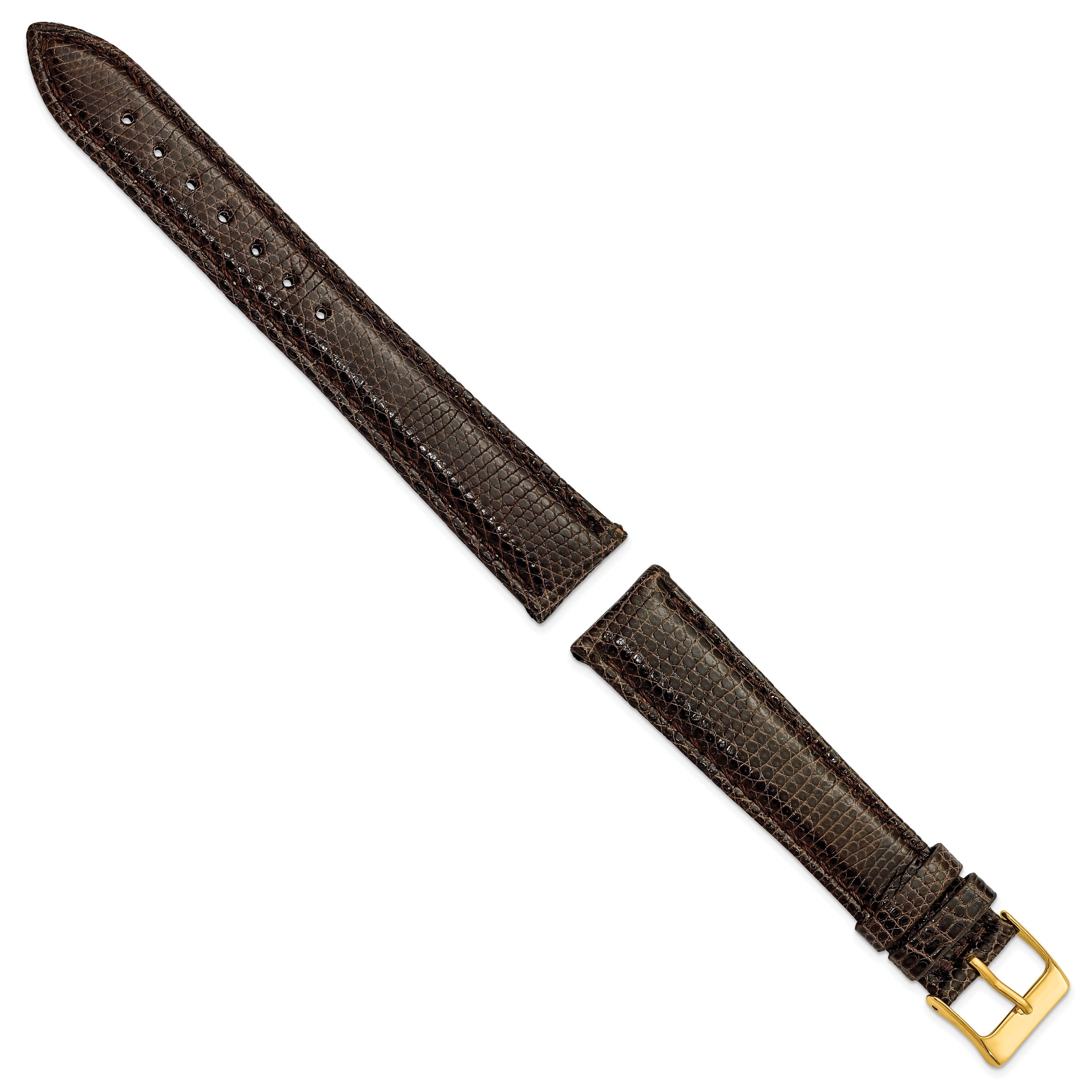19mm Brown Genuine Lizard Leather with Gold-tone Buckle 7.5 inch Watch Band
