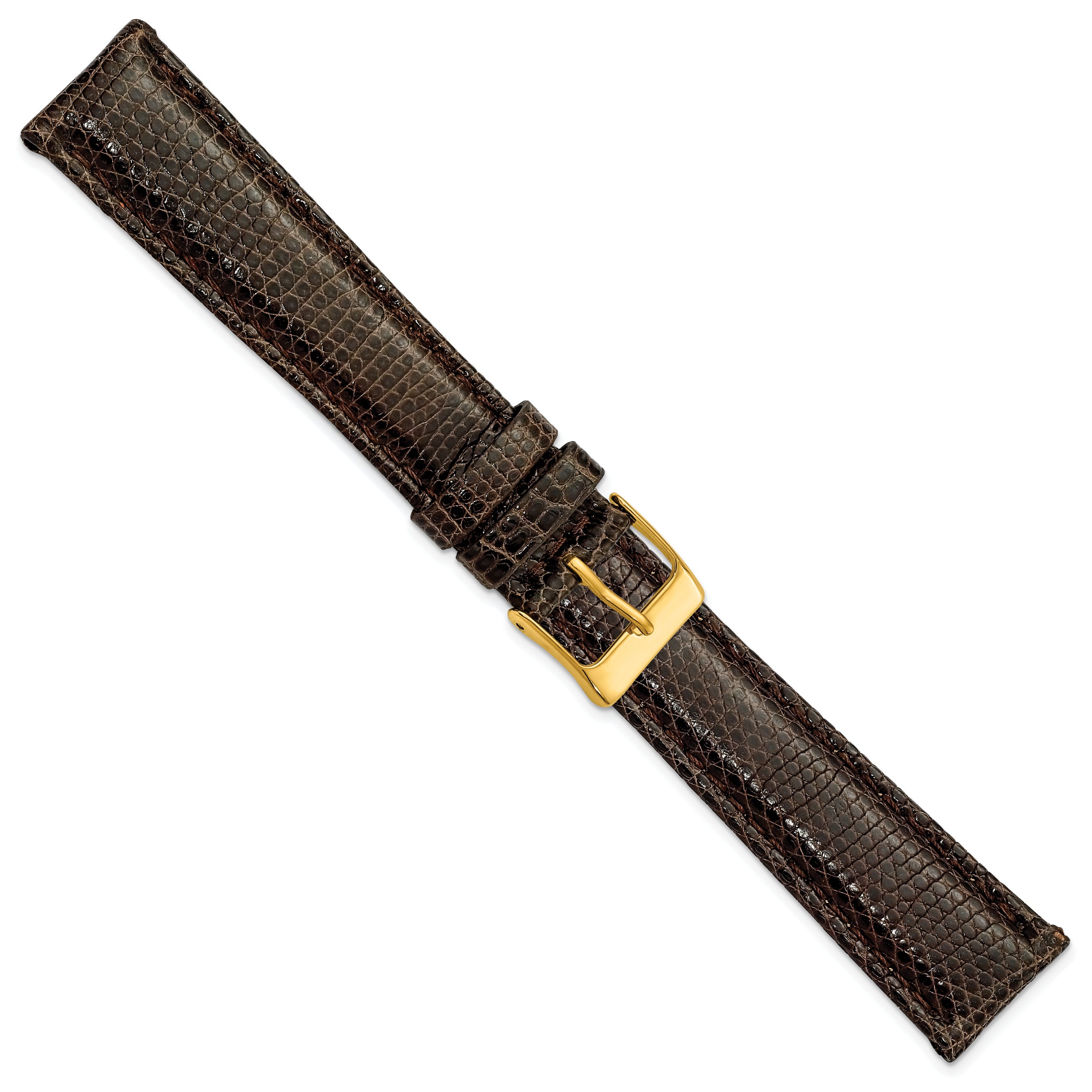 19mm Brown Genuine Lizard Leather with Gold-tone Buckle 7.5 inch Watch Band