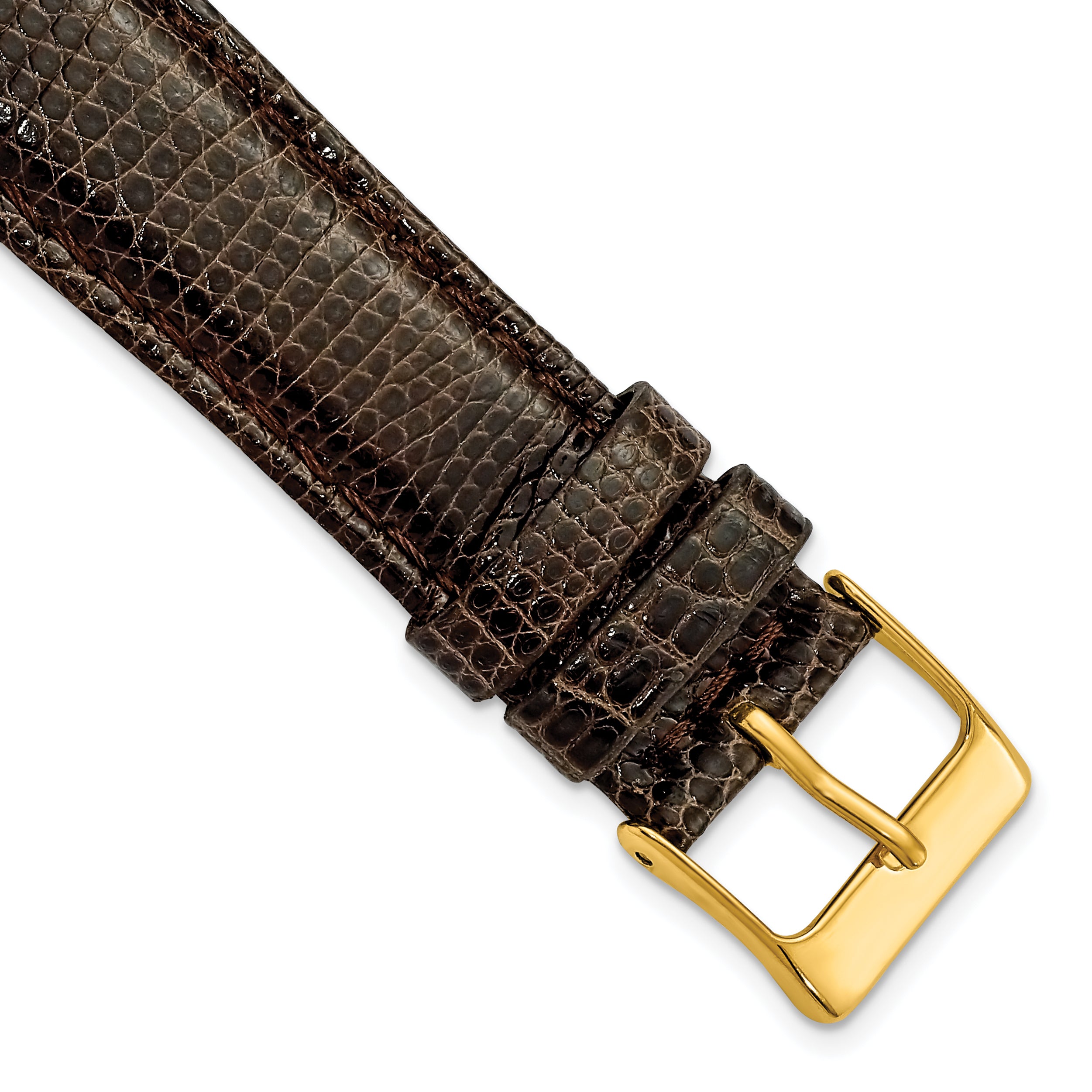 19mm Brown Genuine Lizard Leather with Gold-tone Buckle 7.5 inch Watch Band