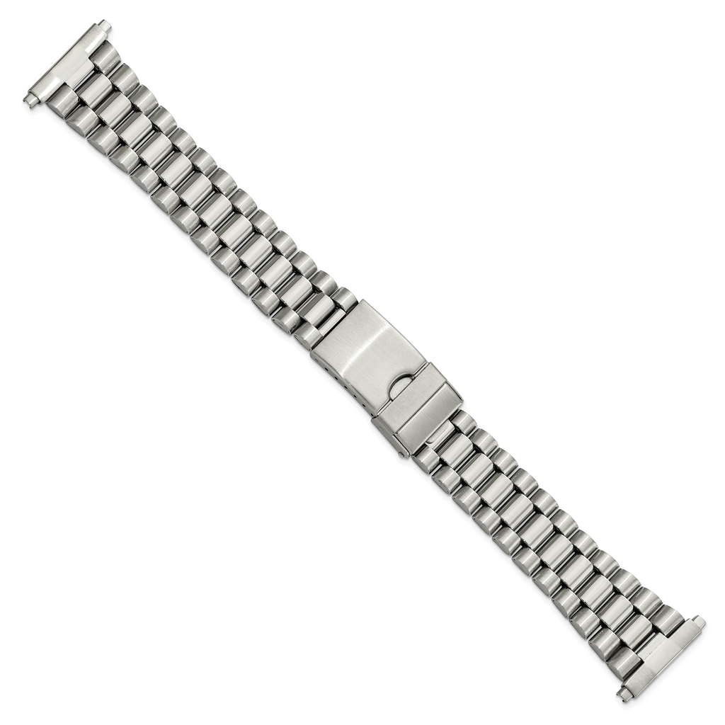 Long 22-26mm President-Style Satin and Polished Stainless Steel with Deployment Buckle 7 inch Watch Band