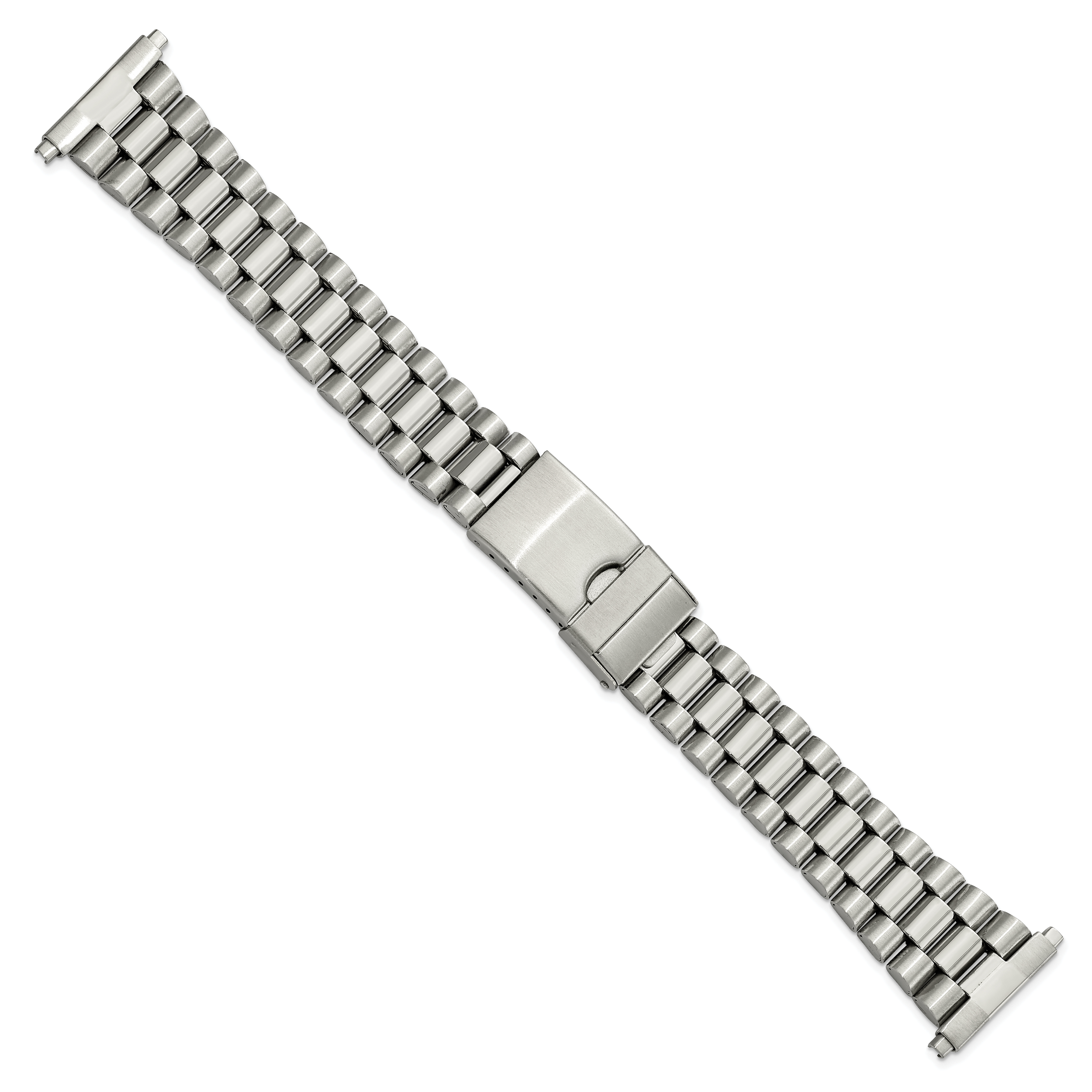 Long 22-26mm President-Style Satin and Polished Stainless Steel with Deployment Buckle 7 inch Watch Band