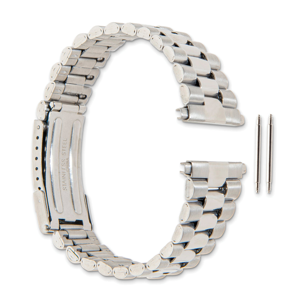 Long 22-26mm President-Style Satin and Polished Stainless Steel with Deployment Buckle 7 inch Watch Band