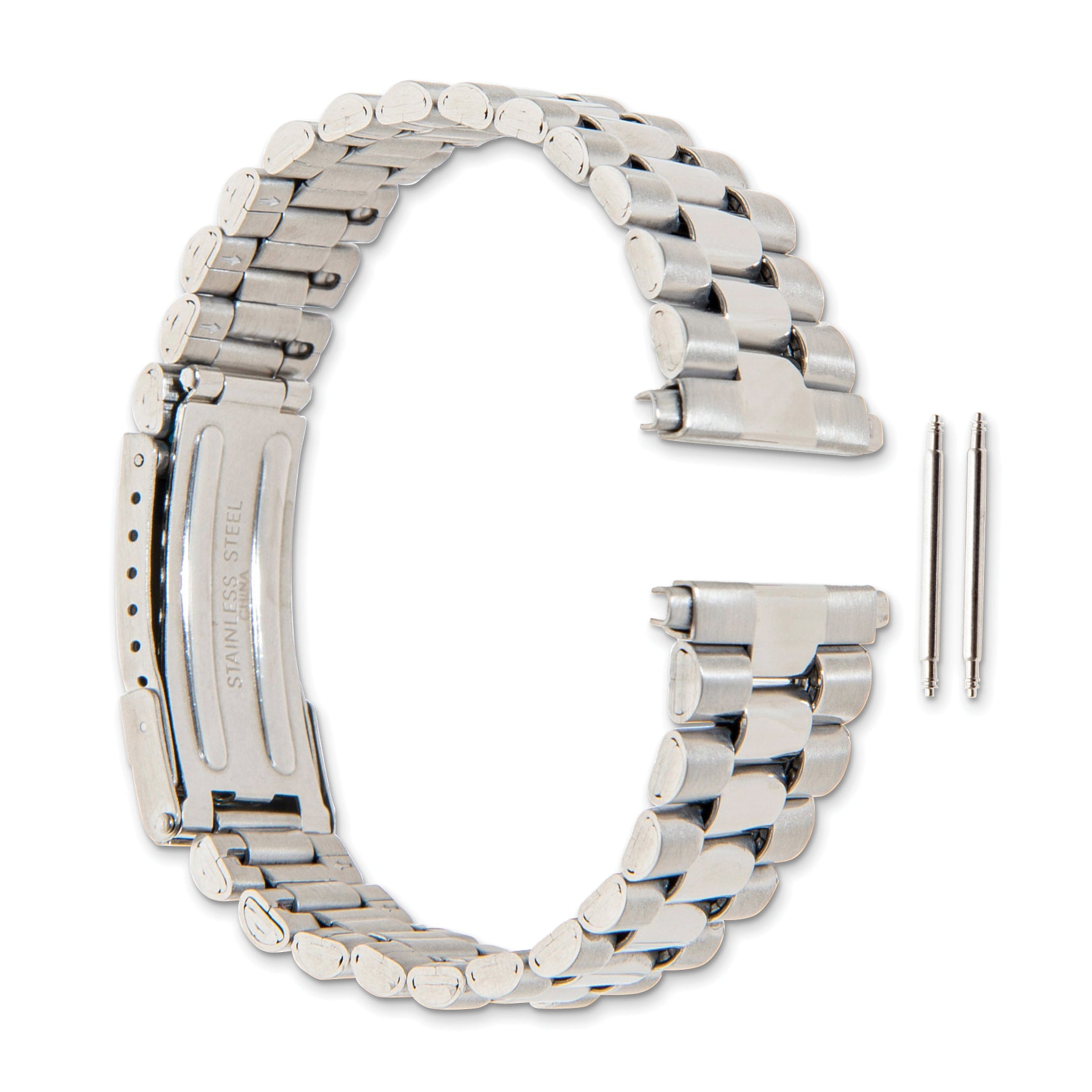Long 22-26mm President-Style Satin and Polished Stainless Steel with Deployment Buckle 7 inch Watch Band