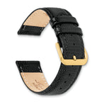 16mm Short Black Lizard Grain Leather with Gold-tone Buckle 6.75 inch Watch Band