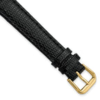 Black Lizard-Grain Leather Watch Band with Gold-Tone Buckle, 16mm