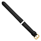 DeBeer 17mm Black Lizard Grain Leather with Gold-tone Buckle 7.5 inch Watch Band