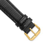 Black Lizard-Grain Leather Watch Band with Gold-Tone Buckle, 16mm