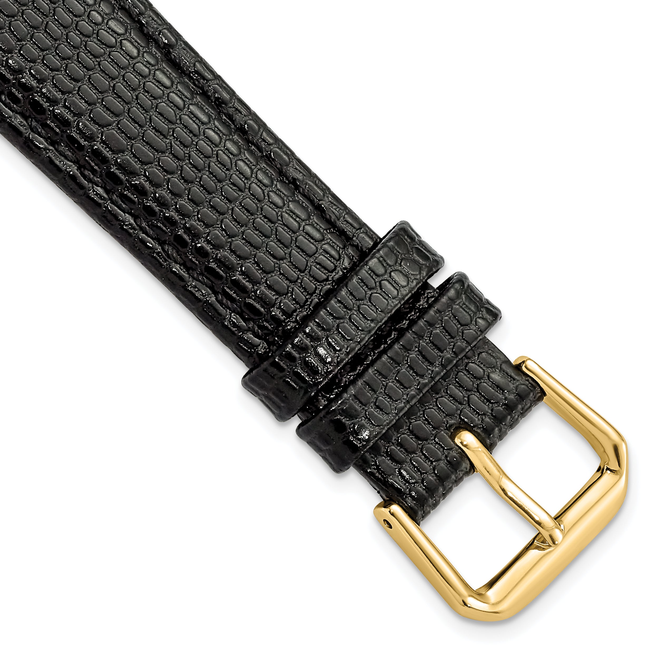 Black Lizard-Grain Leather Watch Band with Gold-Tone Buckle, 16mm