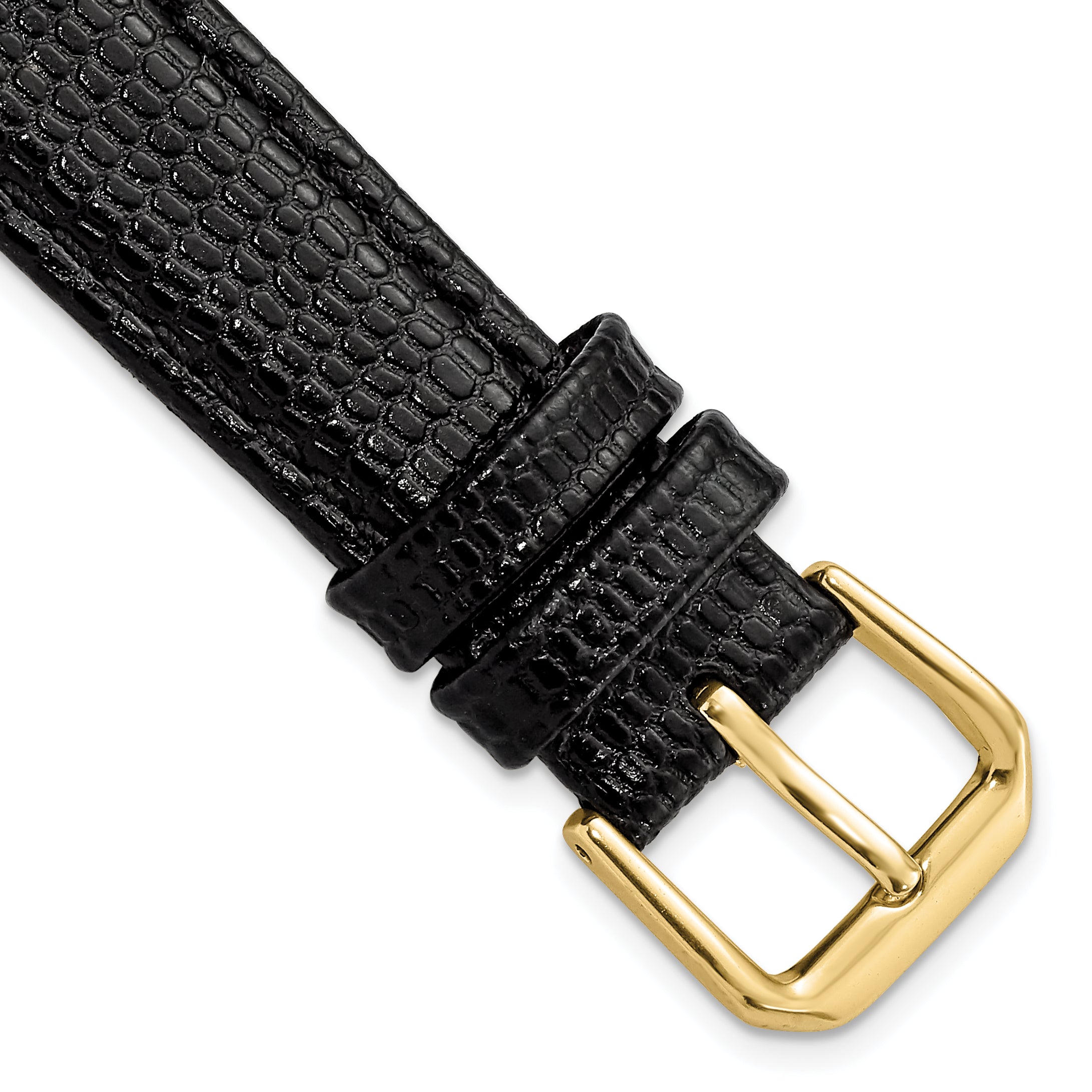 16mm Short Black Lizard Grain Leather with Gold-tone Buckle 6.75 inch Watch Band Main image