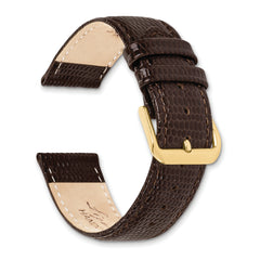 20mm Dark Brown Lizard Grain Leather with Gold-tone Buckle 7.5 inch Watch Band