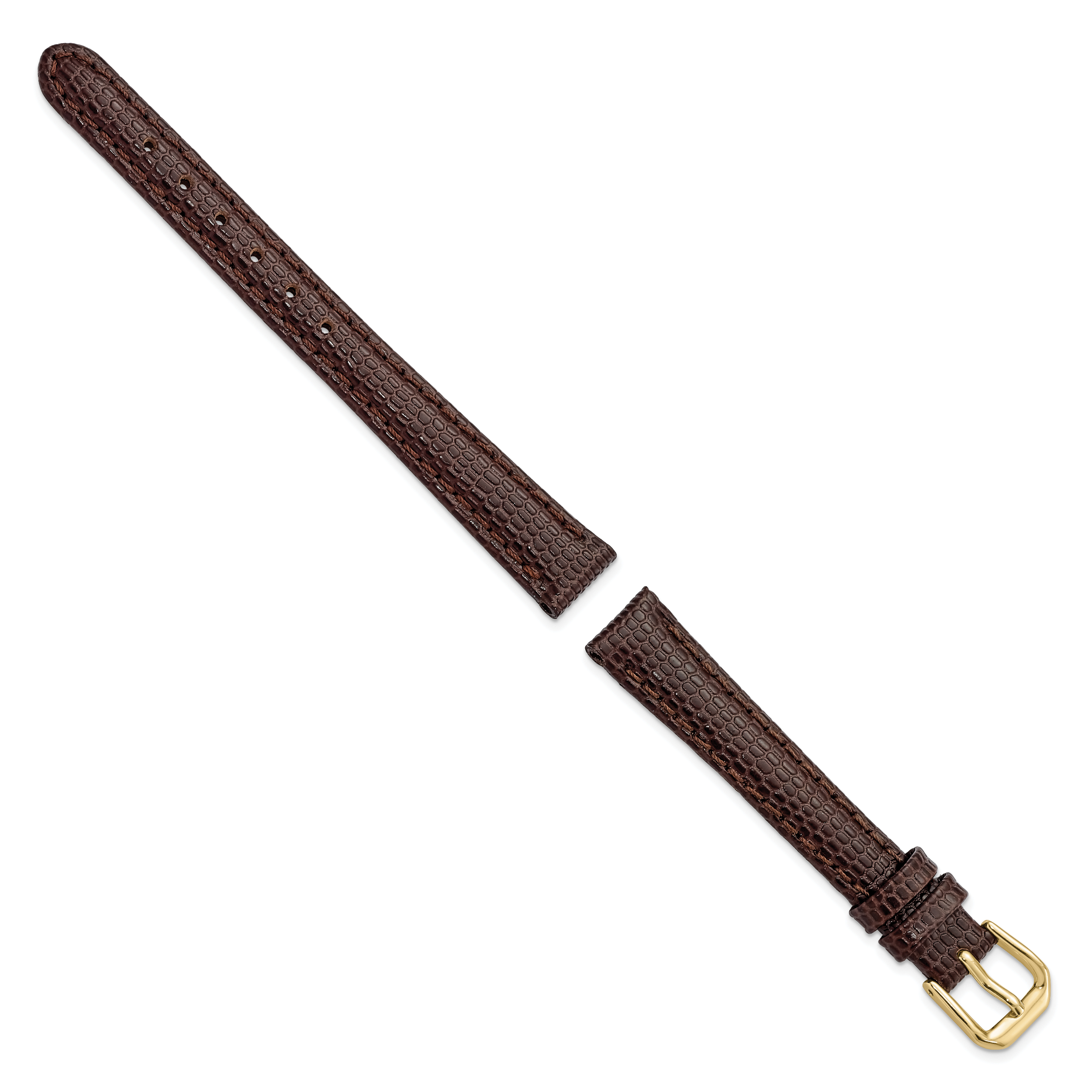 12mm Dark Brown Lizard Grain Leather with Gold-tone Buckle 6.75 inch Watch Band