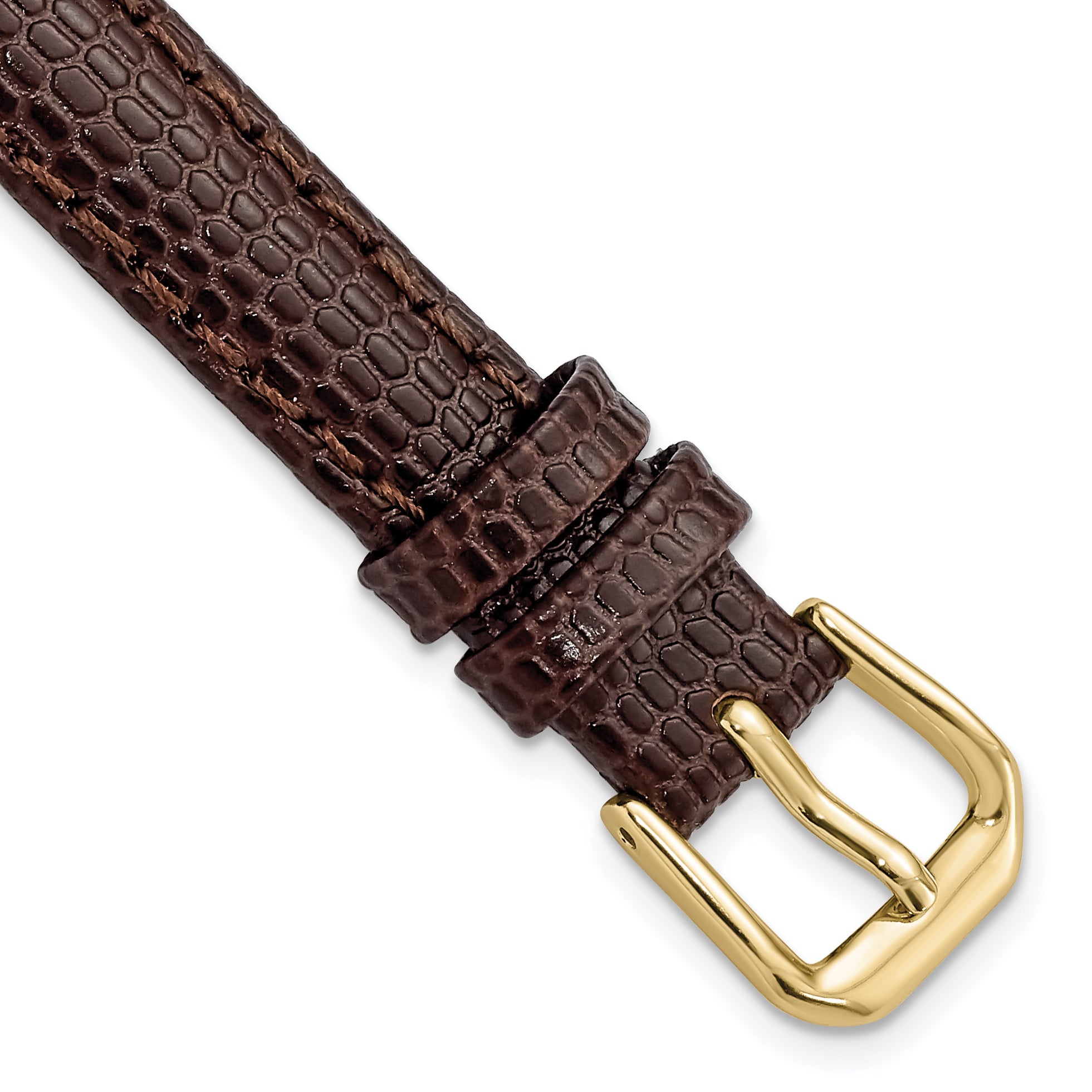 12mm Dark Brown Lizard Grain Leather with Gold-tone Buckle 6.75 inch Watch Band Main image