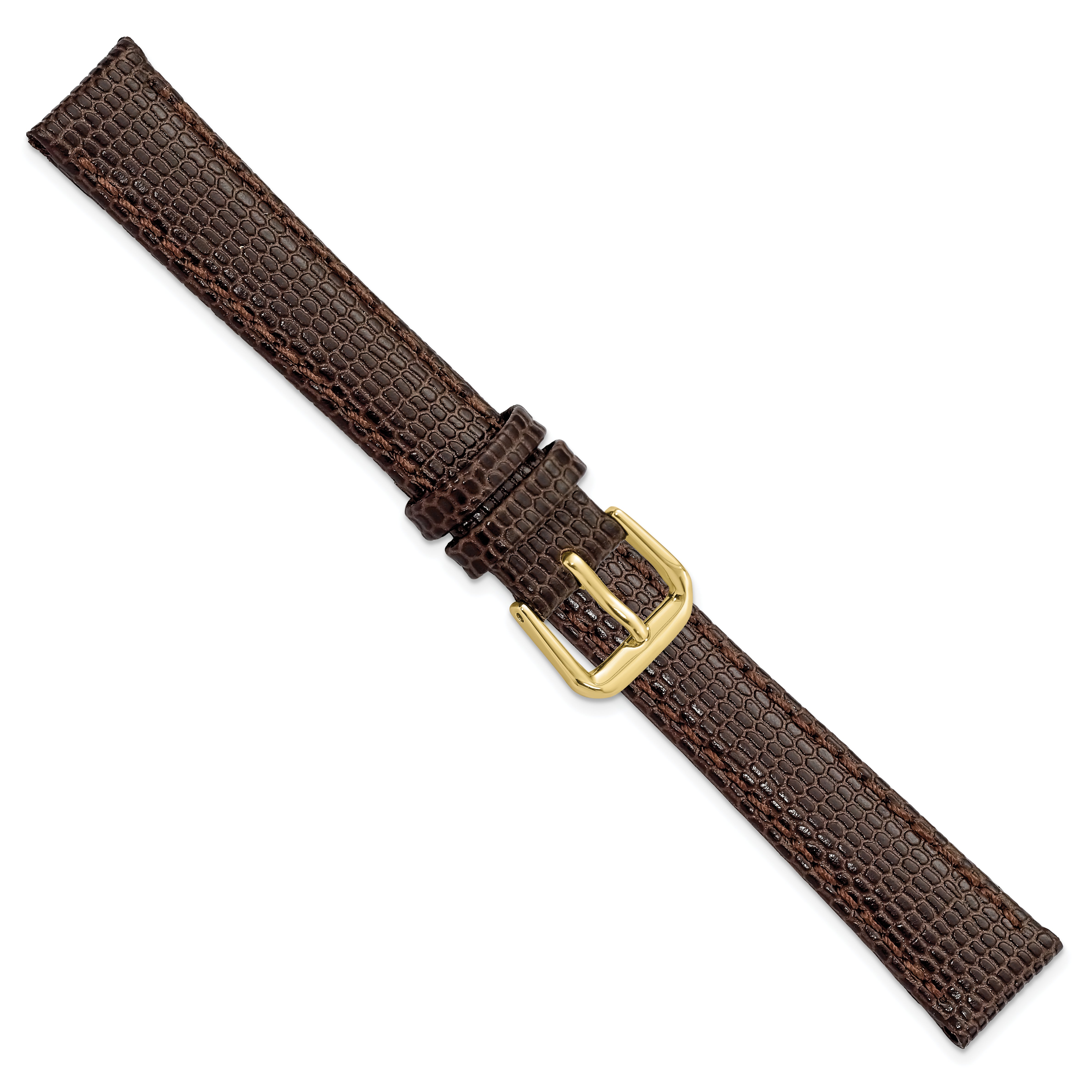 14mm Dark Brown Lizard Grain Leather with Gold-tone Buckle 6.75 inch Watch Band