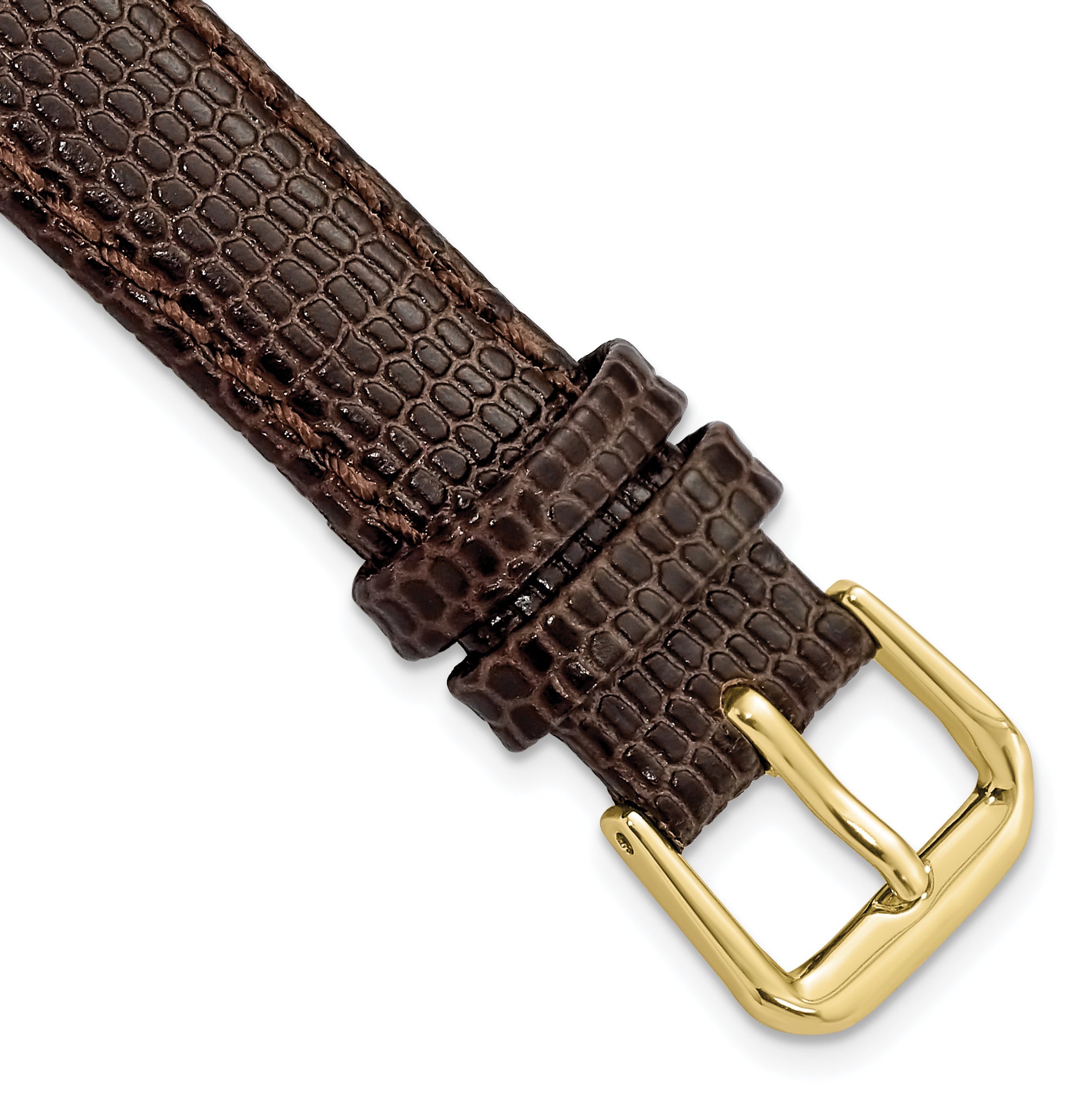 14mm Dark Brown Lizard Grain Leather with Gold-tone Buckle 6.75 inch Watch Band