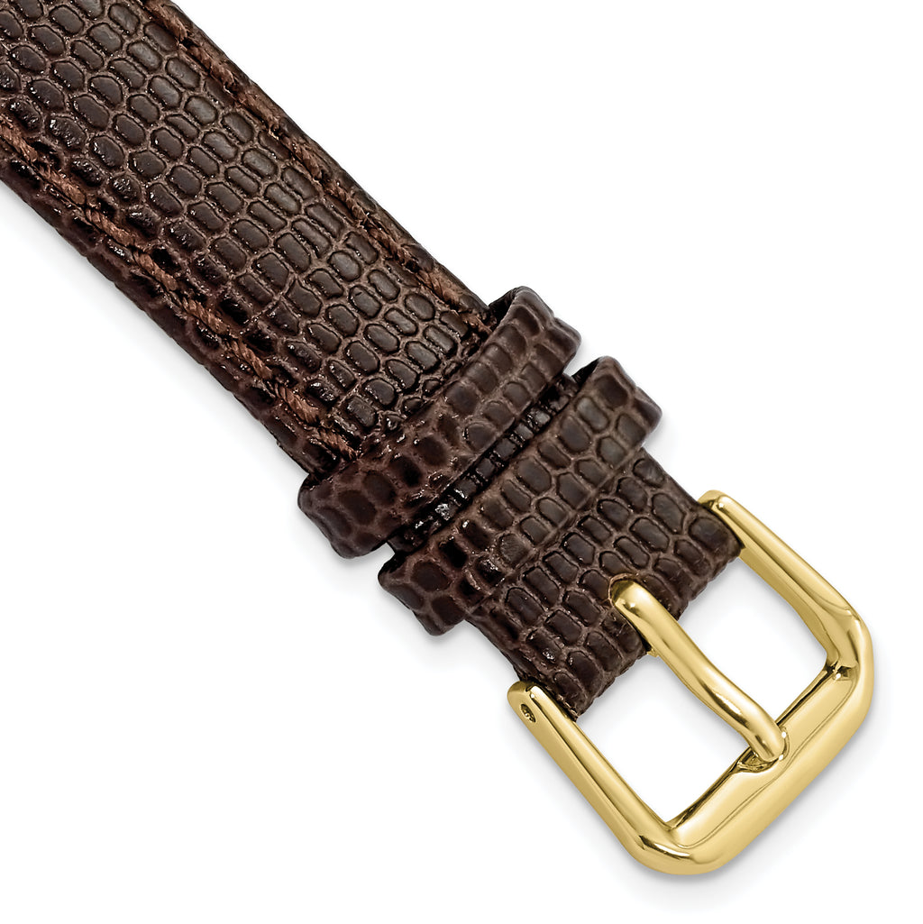Lizard Grain Leather Watch Band in Dark Brown with Gold-Tone Buckle