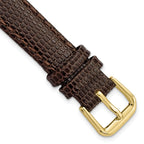 Lizard Grain Leather Watch Band in Dark Brown with Gold-Tone Buckle