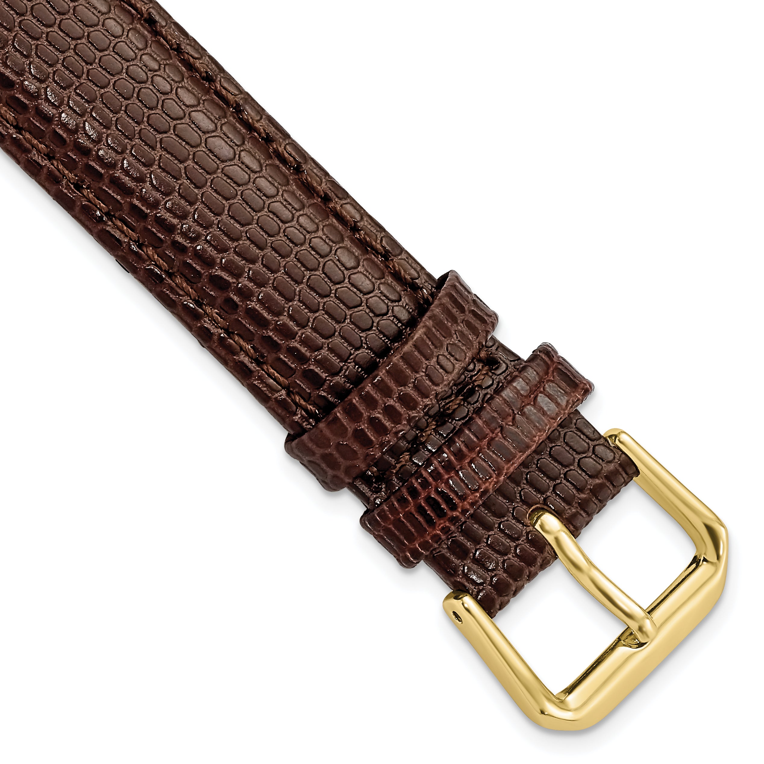 17mm Dark Brown Lizard Grain Leather with Gold-tone Buckle 7.5 inch Watch Band